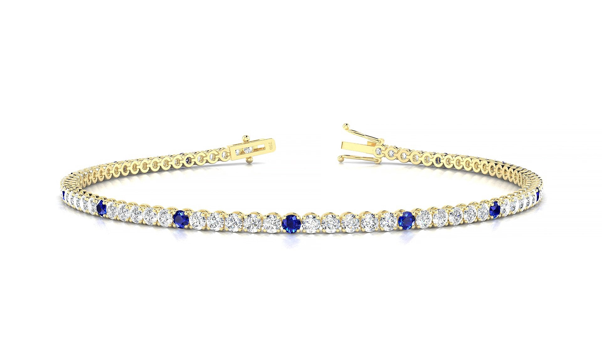 Firenze 1-5 | 18k Yellow Gold 2 mm Round Natural Sapphire & Diamond 15 cm Tennis Bracelet