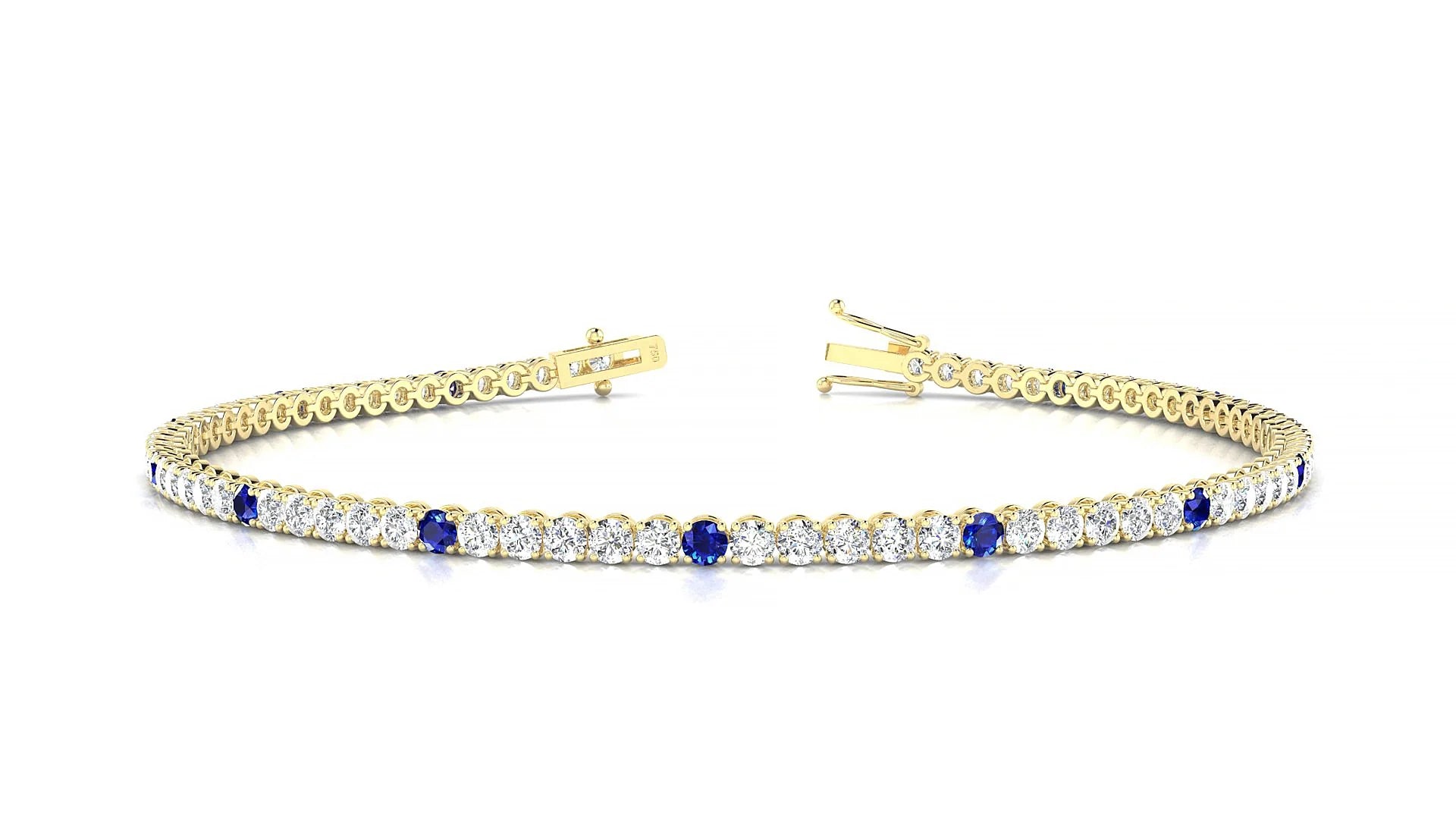 Firenze 1-5 | 18k Yellow Gold 2 mm Round Natural Sapphire & Diamond Tennis Bracelet