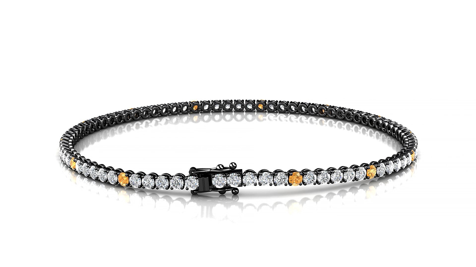 Firenze 1-5 | 18k Black Gold 2 mm Round Natural Citrine & Diamond 15 cm Tennis Bracelet