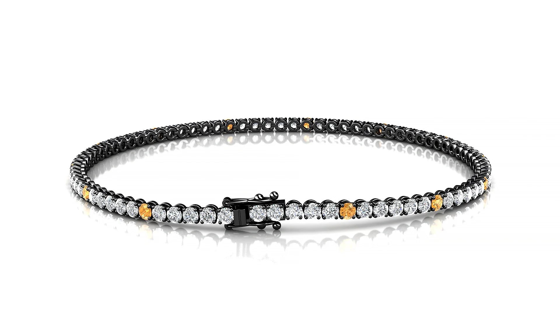 Firenze 1-5 | 18k Black Gold 2 mm Round Natural Citrine & Diamond Tennis Bracelet