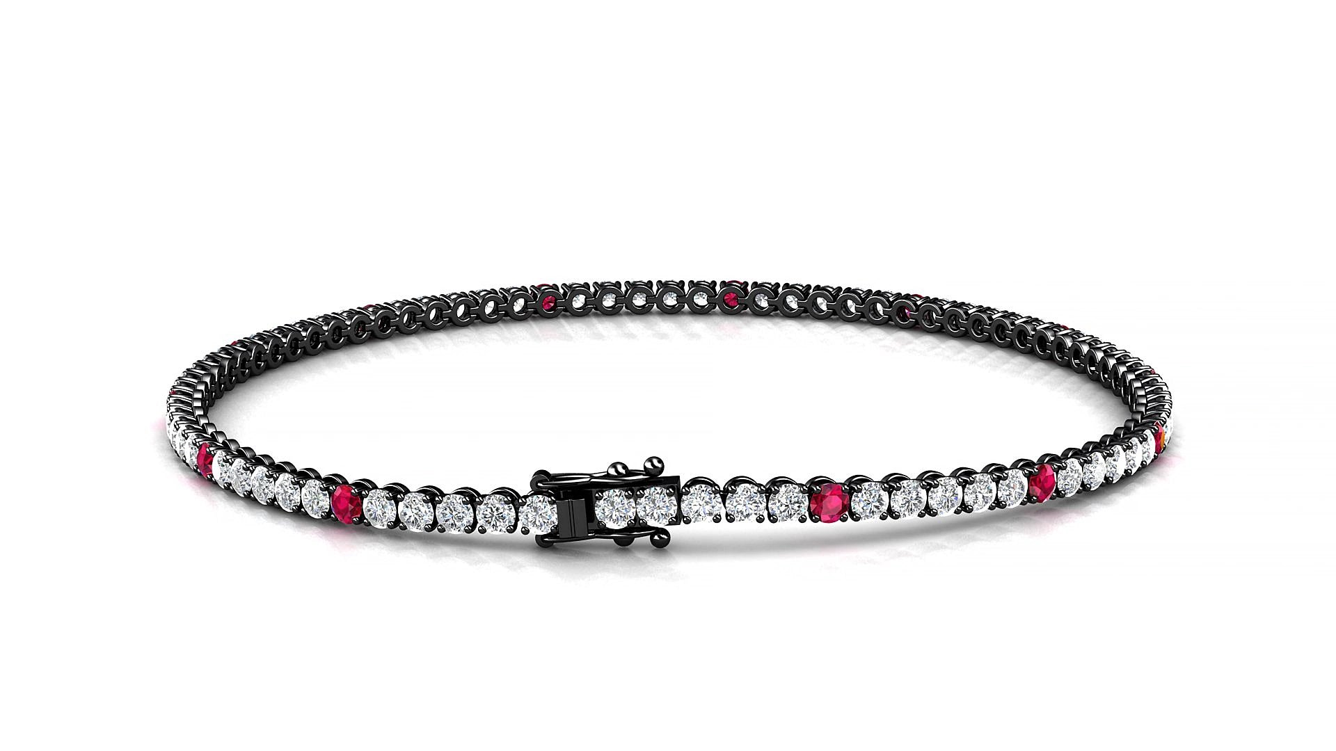 Firenze 1-5 | 18k Black Gold 2 mm Round Natural Ruby & Diamond 15 cm Tennis Bracelet