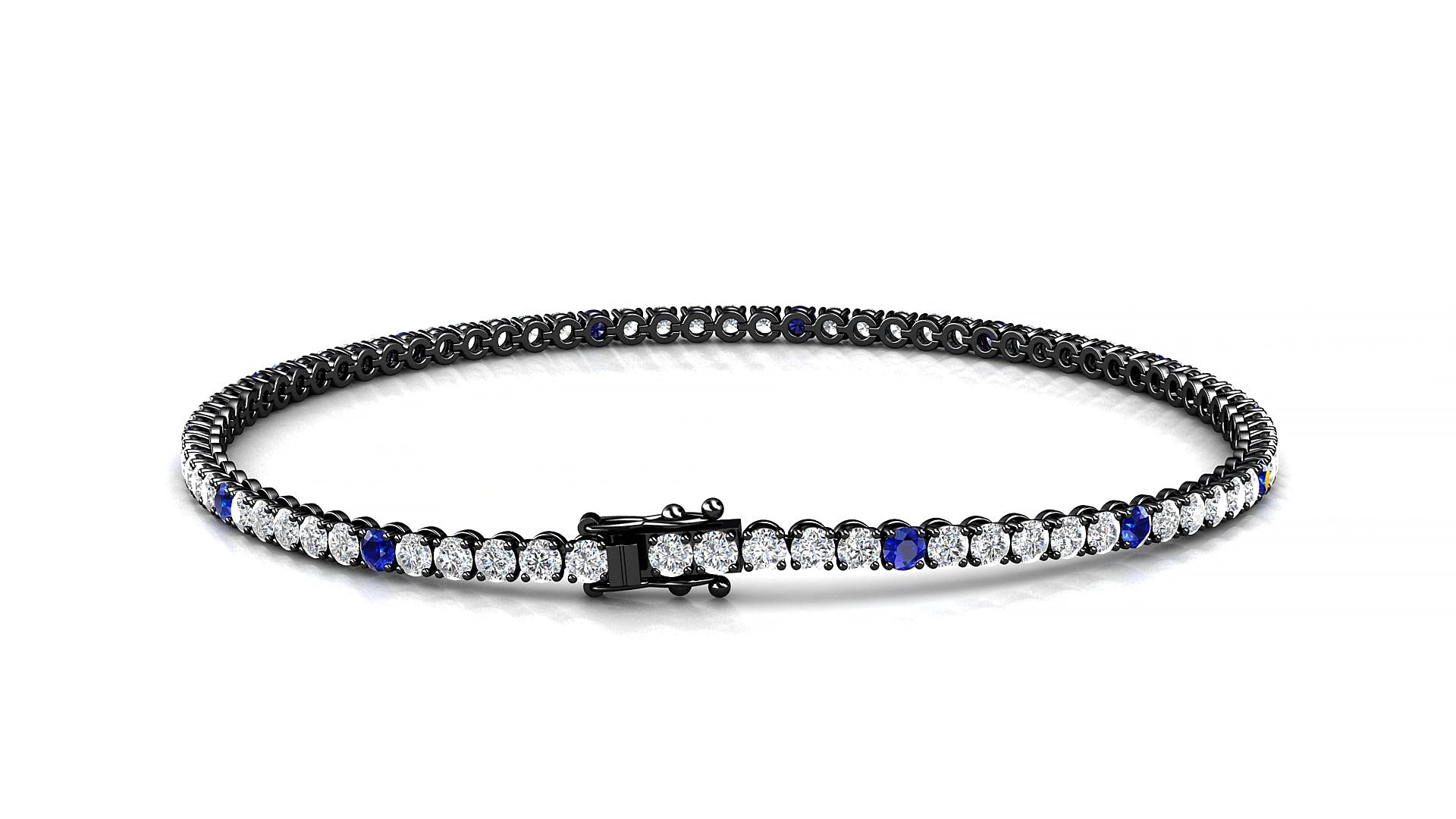 Firenze 1-5 | 18k Black Gold 2 mm Round Natural Sapphire & Diamond 15 cm Tennis Bracelet