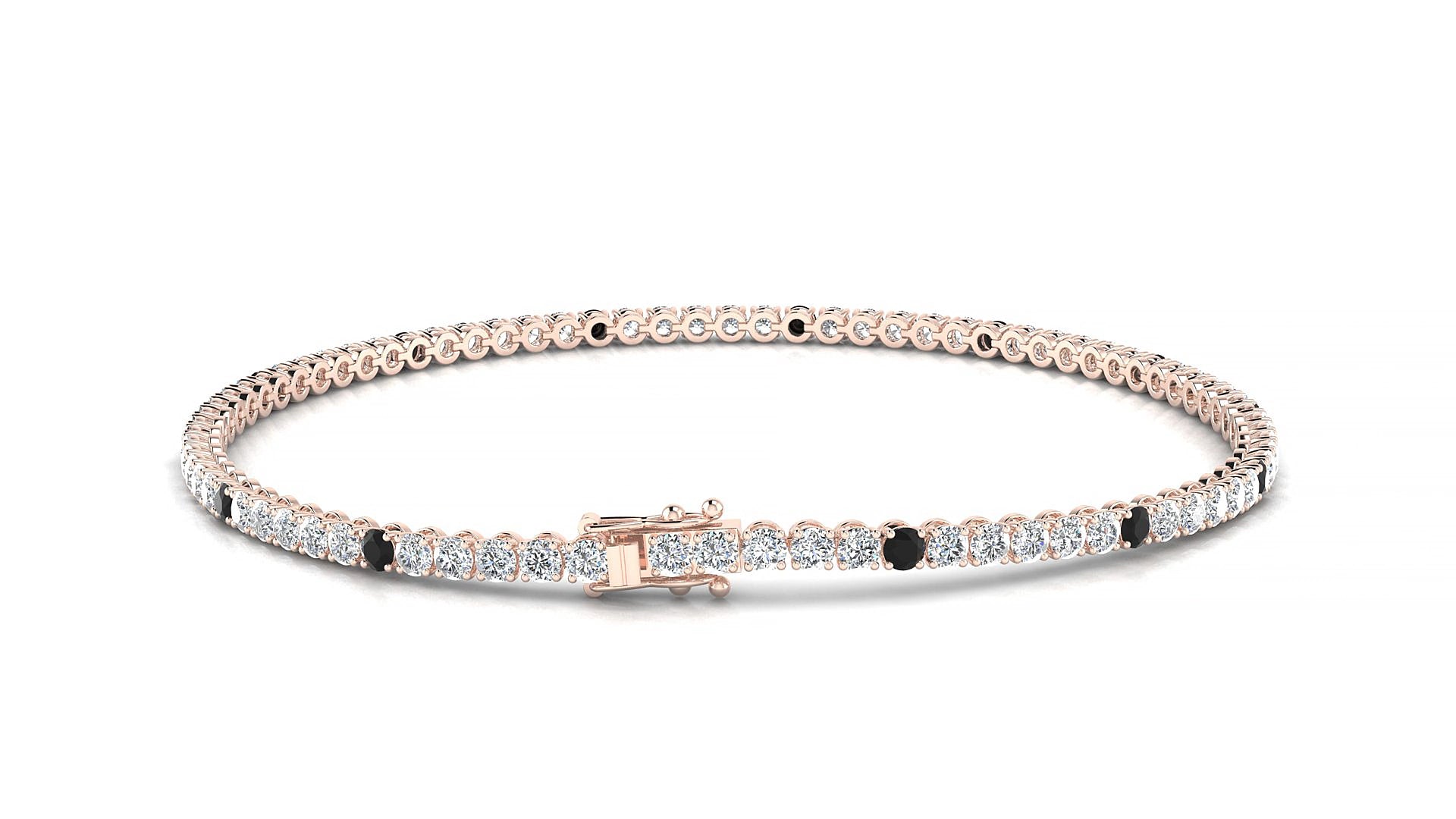 Firenze 1-5 | 18k Rose Gold 2 mm Round Natural Black Diamond & Diamond 15 cm Tennis Bracelet