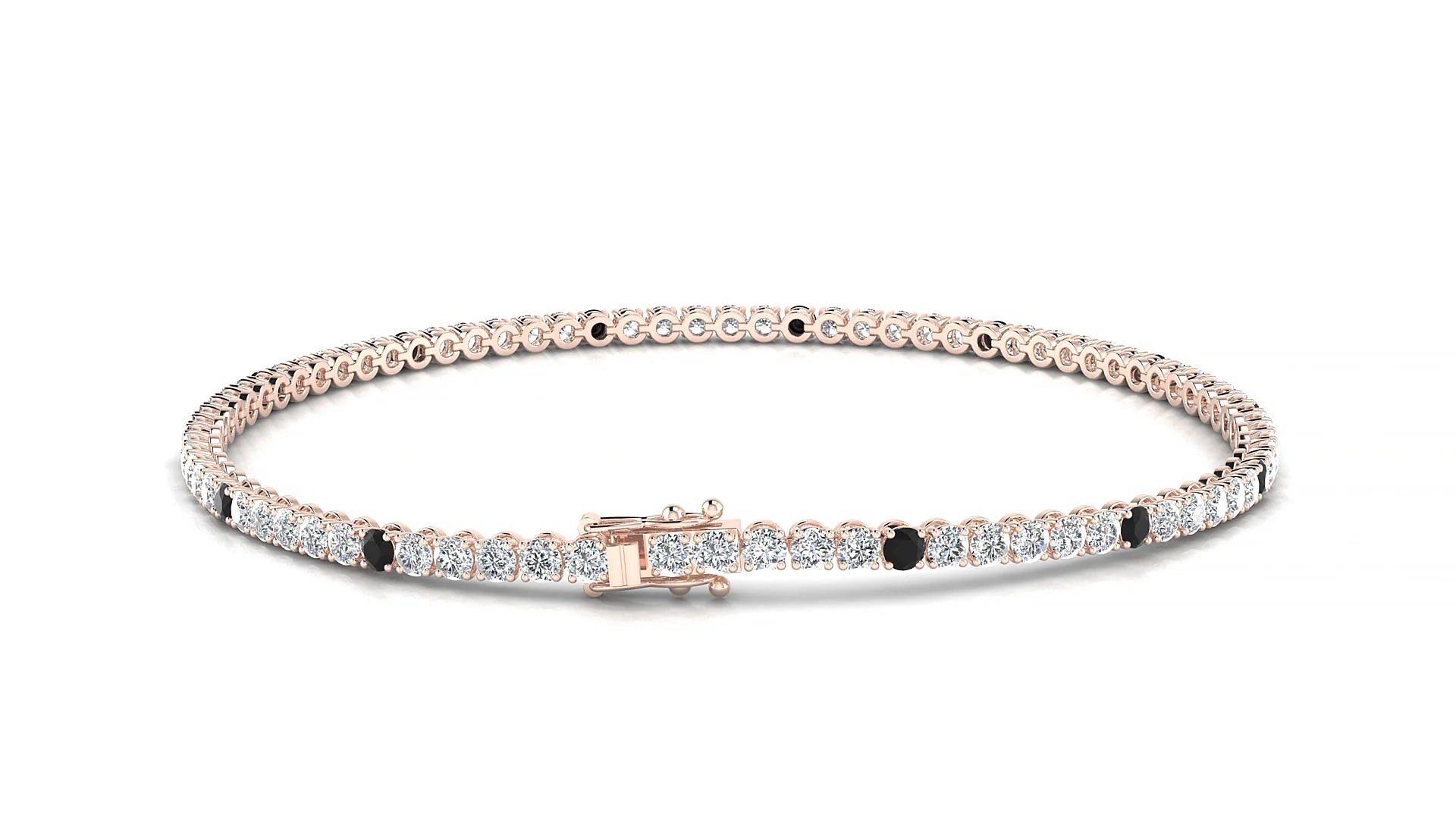 Firenze 1-5 | 18k Rose Gold 2 mm Round Natural Black Diamond & Diamond Tennis Bracelet
