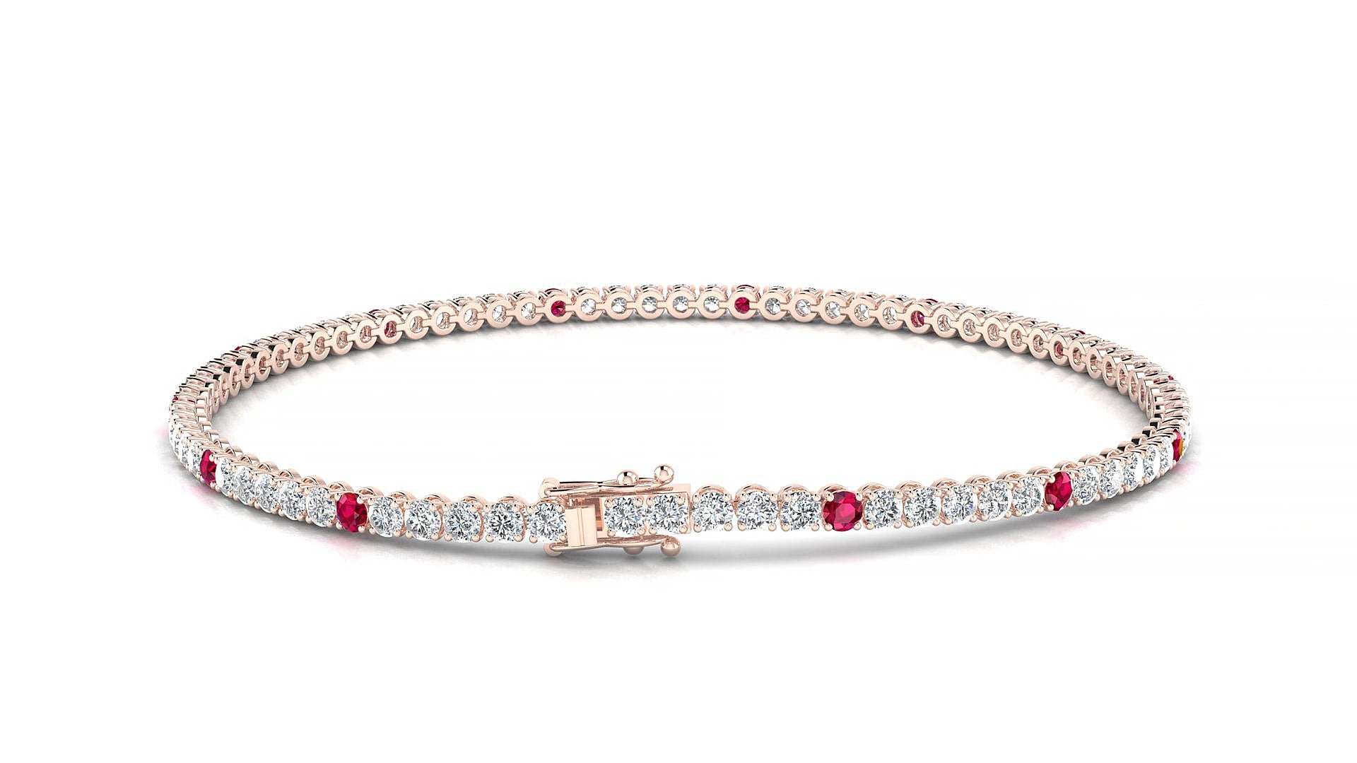 Firenze 1-5 | 18k Rose Gold 2 mm Round Natural Ruby & Diamond 15 cm Tennis Bracelet