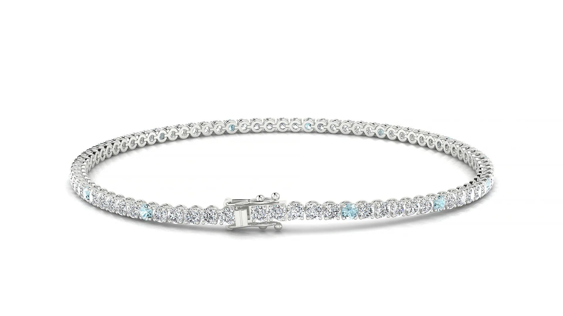 Firenze 1-5 | 18k White Gold 2 mm Round Natural Aquamarine & Diamond Tennis Bracelet
