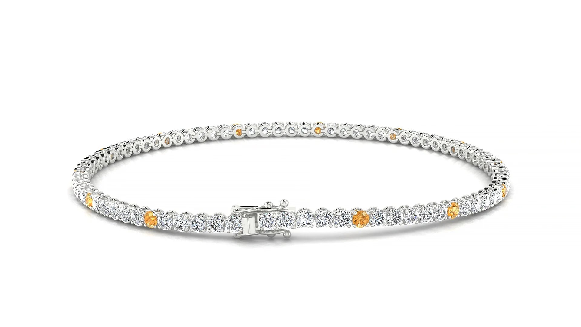 Firenze 1-5 | 18k White Gold 2 mm Round Natural Citrine & Diamond Tennis Bracelet