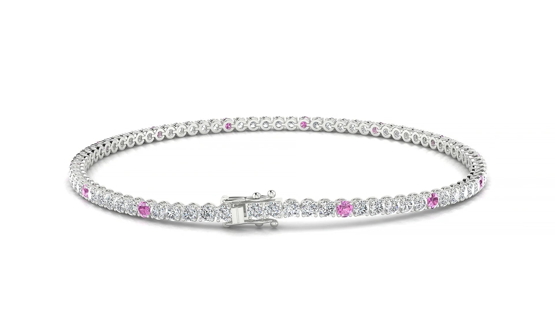 Firenze 1-5 | 18k White Gold 2 mm Round Natural Pink Sapphire & Diamond Tennis Bracelet