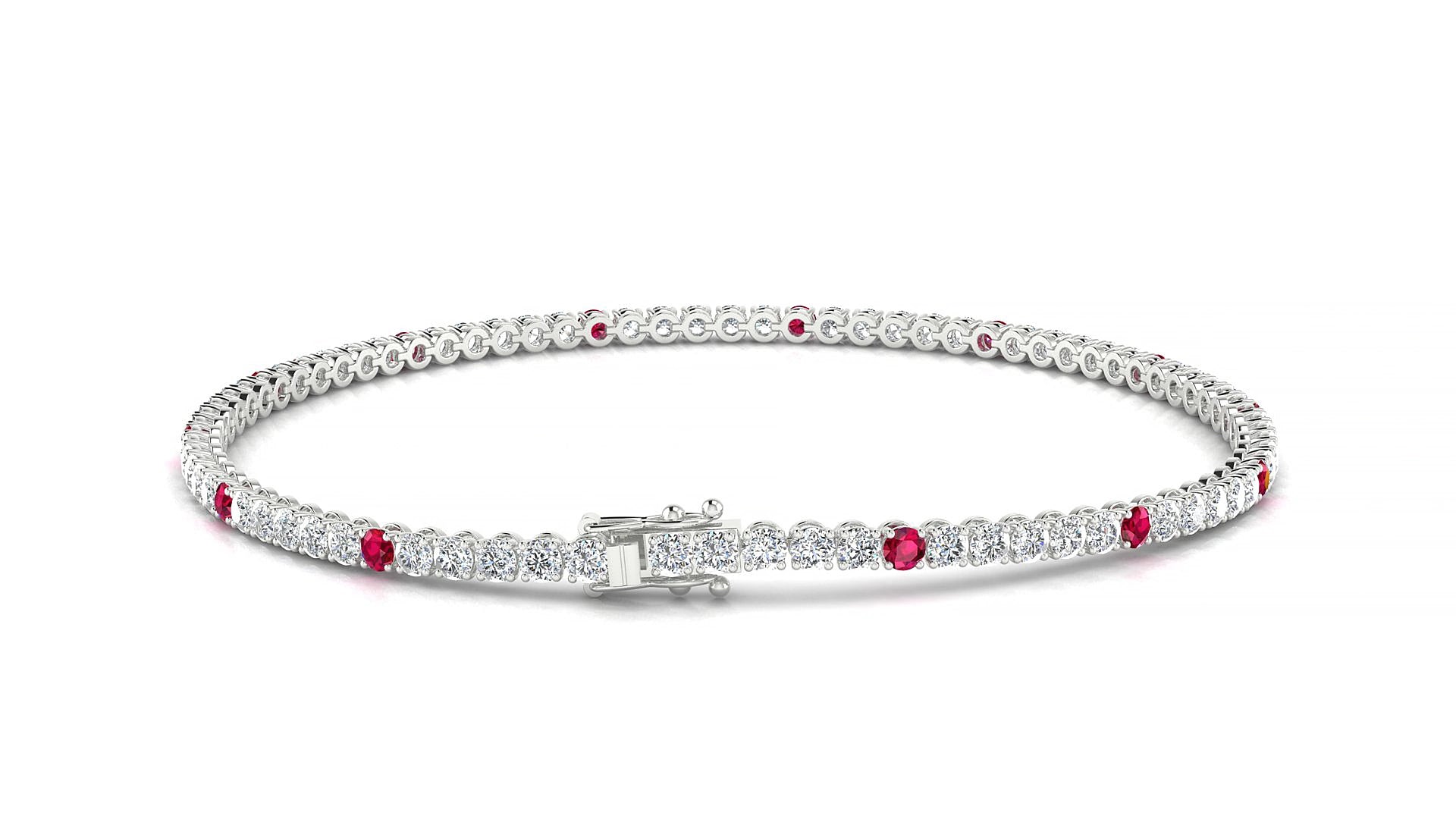 Firenze 1-5 | 18k White Gold 2 mm Round Natural Ruby & Diamond 15 cm Tennis Bracelet