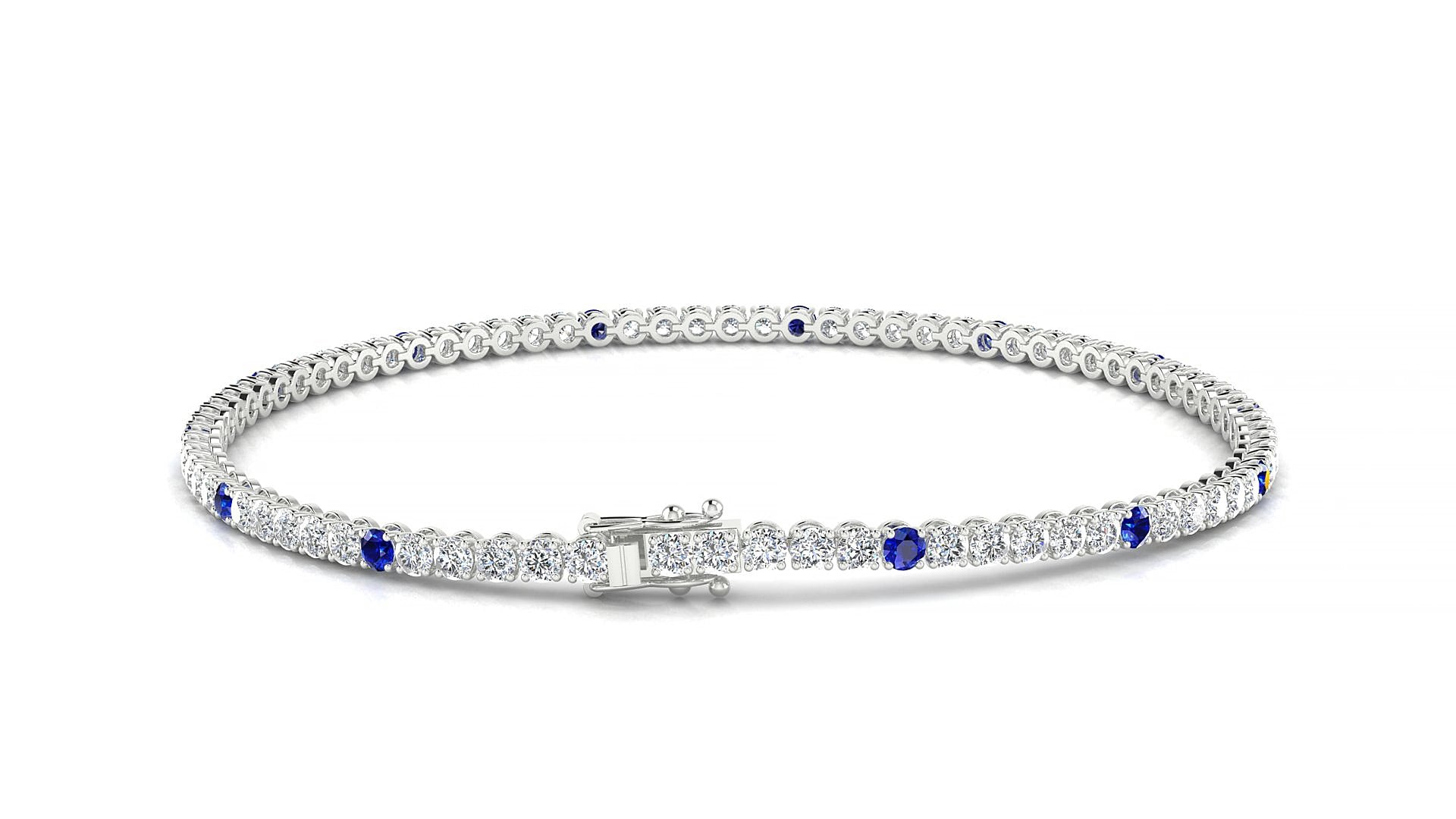 Firenze 1-5 | 18k White Gold 2 mm Round Natural Sapphire & Diamond 15 cm Tennis Bracelet