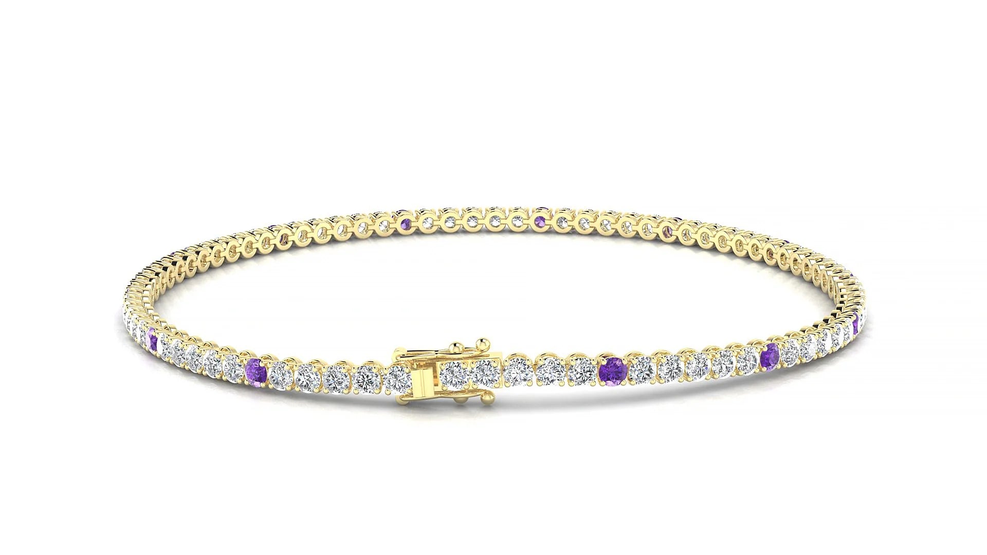 Firenze 1-5 | 18k Yellow Gold 2 mm Round Natural Amethyst & Diamond Tennis Bracelet