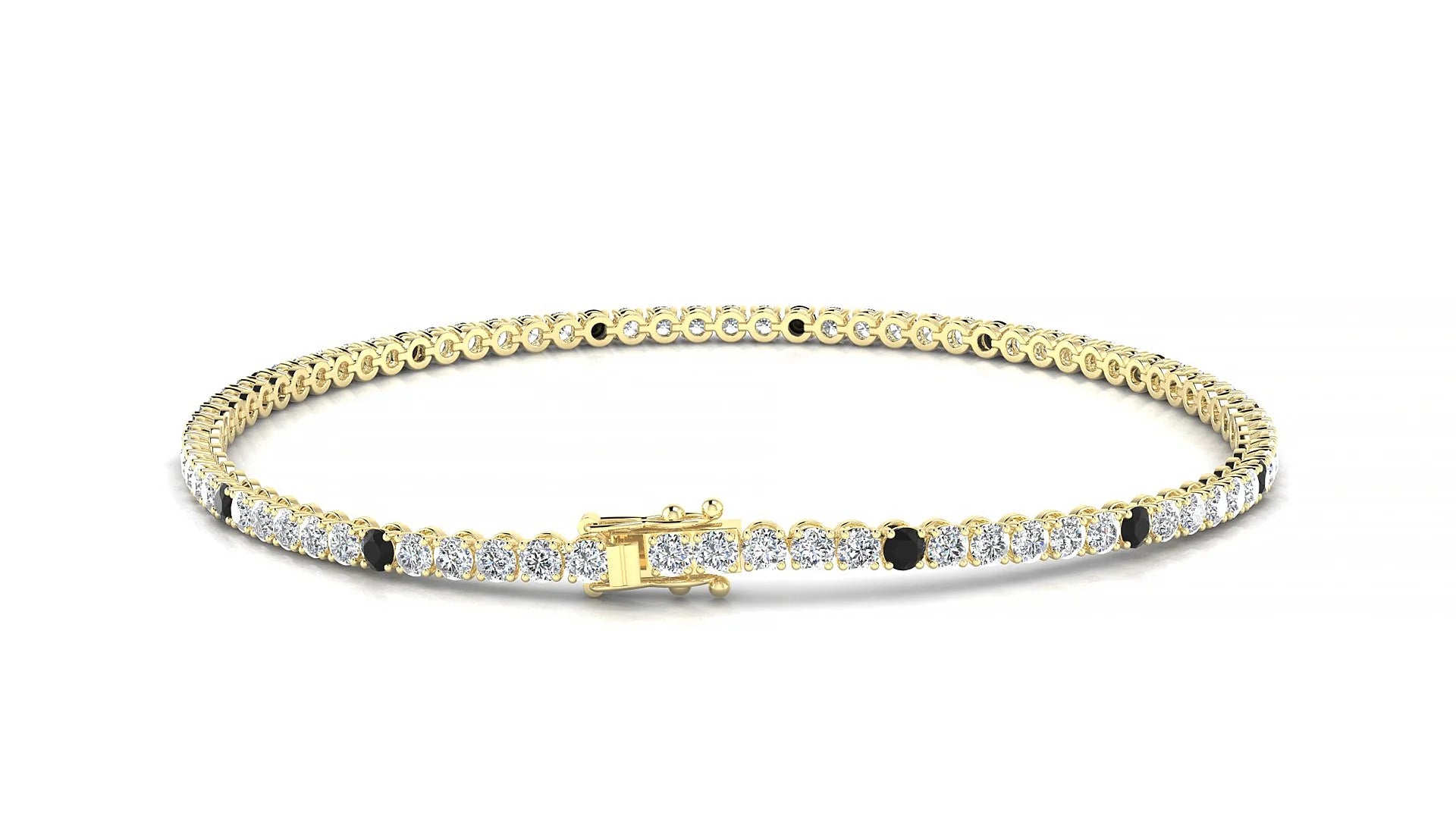 Firenze 1-5 | 18k Yellow Gold 2 mm Round Natural Black Diamond & Diamond Tennis Bracelet