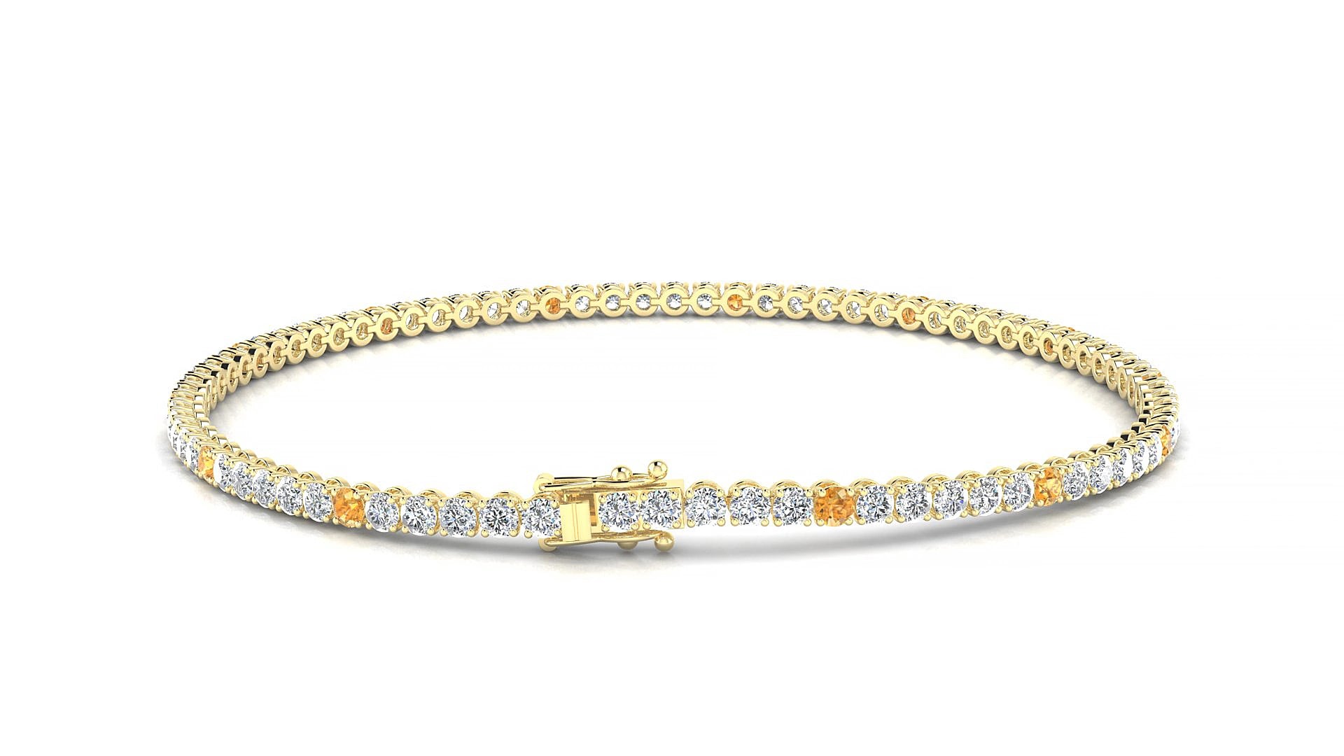 Firenze 1-5 | 18k Yellow Gold 2 mm Round Natural Citrine & Diamond 15 cm Tennis Bracelet