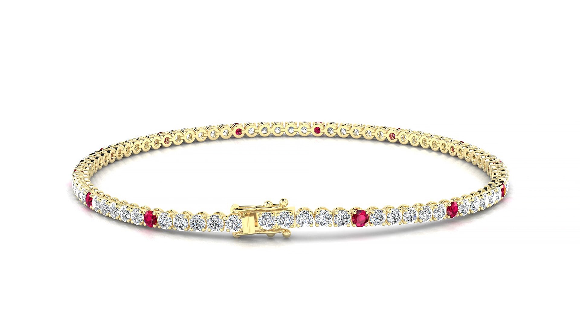 Firenze 1-5 | 18k Yellow Gold 2 mm Round Natural Ruby & Diamond 15 cm Tennis Bracelet