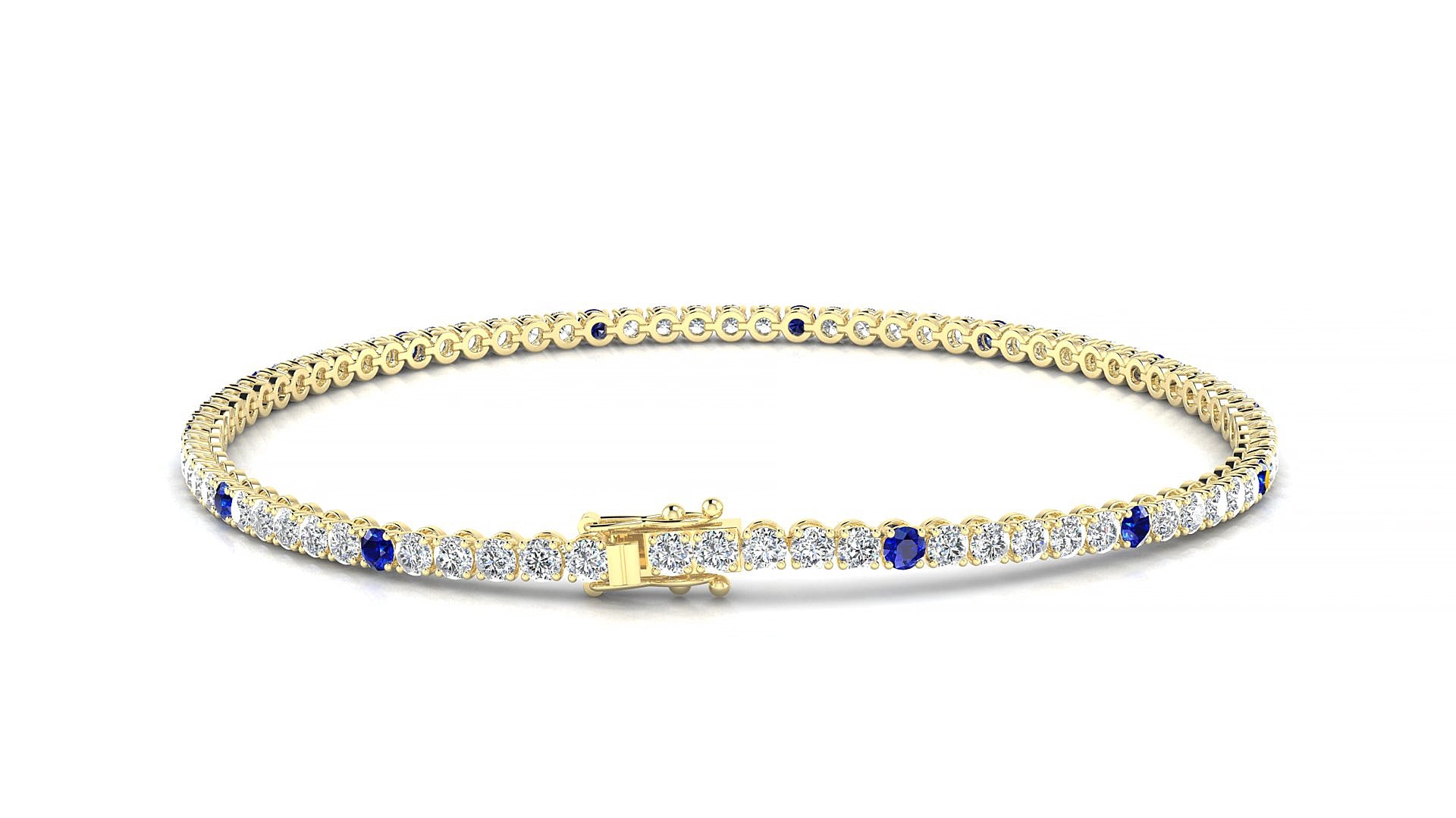 Firenze 1-5 | 18k Yellow Gold 2 mm Round Natural Sapphire & Diamond 15 cm Tennis Bracelet