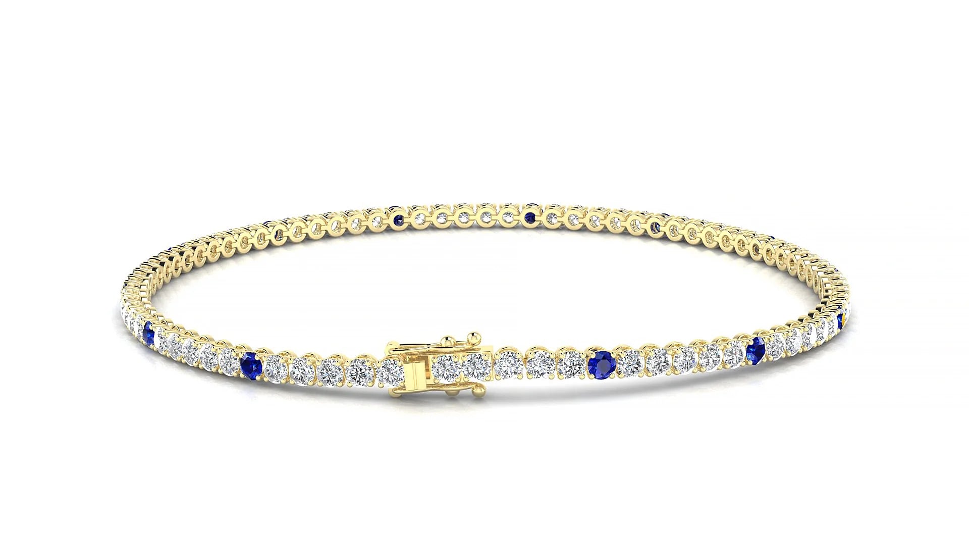 Firenze 1-5 | 18k Yellow Gold 2 mm Round Natural Sapphire & Diamond Tennis Bracelet