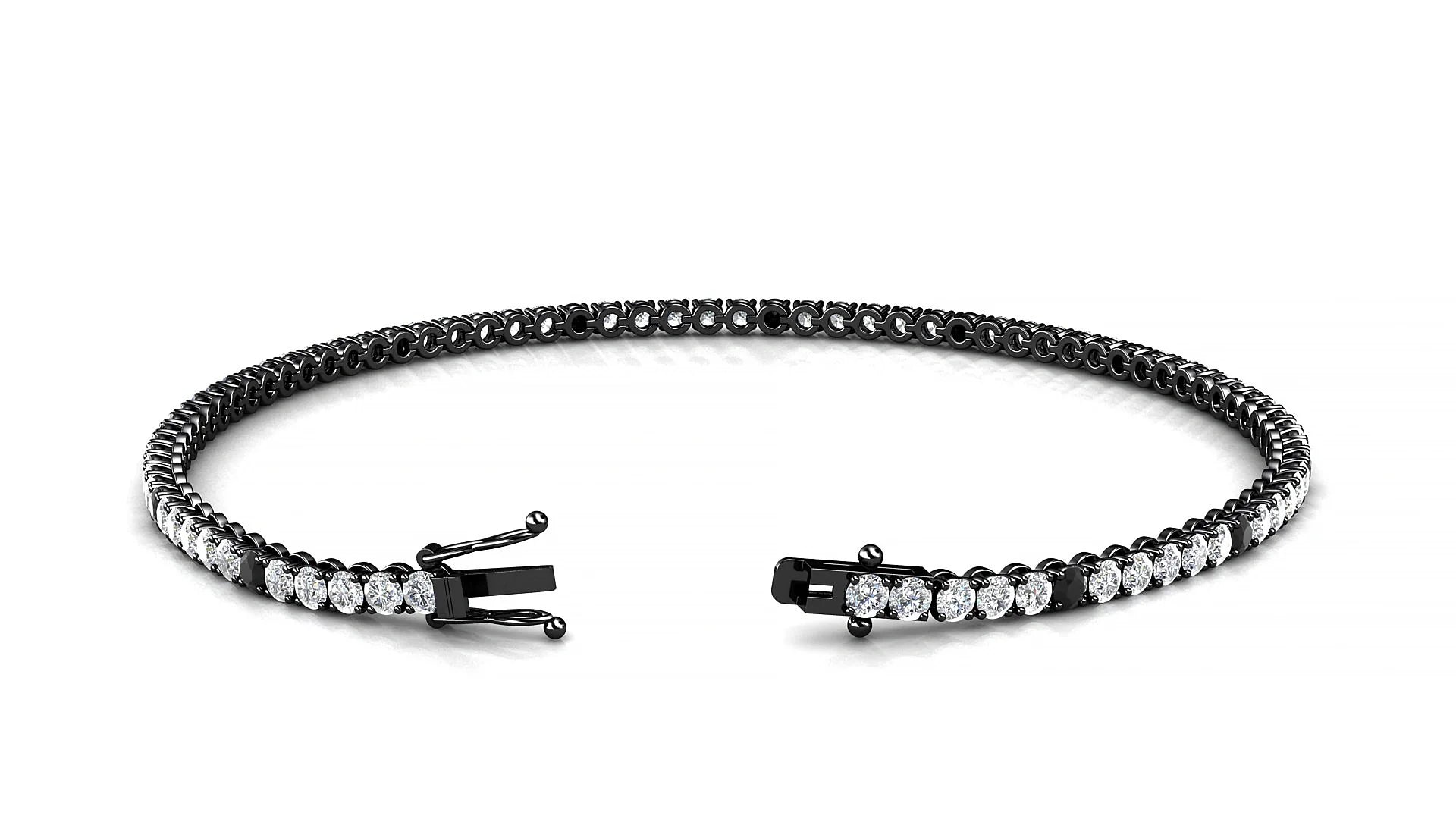 Firenze 1-5 | 18k Black Gold 2 mm Round Natural Black Diamond & Diamond Tennis Bracelet