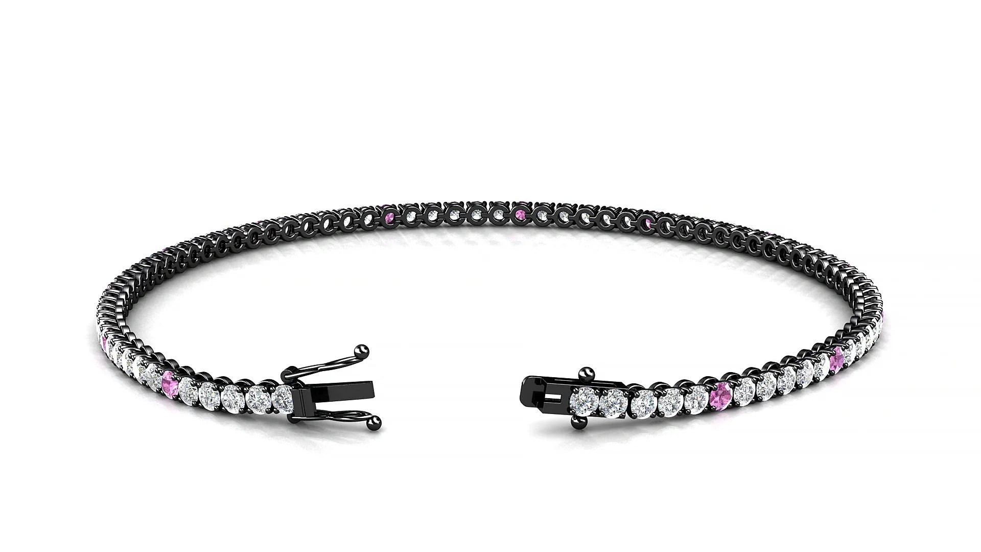 Firenze 1-5 | 18k Black Gold 2 mm Round Natural Pink Sapphire & Diamond Tennis Bracelet