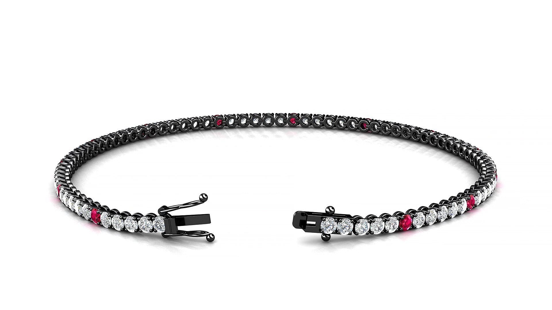 Firenze 1-5 | 18k Black Gold 2 mm Round Natural Ruby & Diamond 15 cm Tennis Bracelet