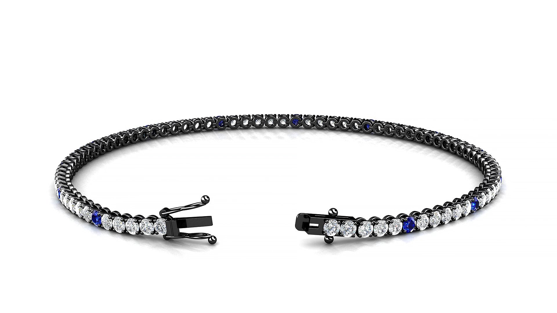 Firenze 1-5 | 18k Black Gold 2 mm Round Natural Sapphire & Diamond 15 cm Tennis Bracelet