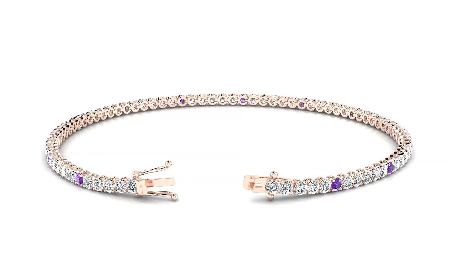 Firenze 1-5 | 18k Rose Gold 2 mm Round Natural Amethyst & Diamond Tennis Bracelet