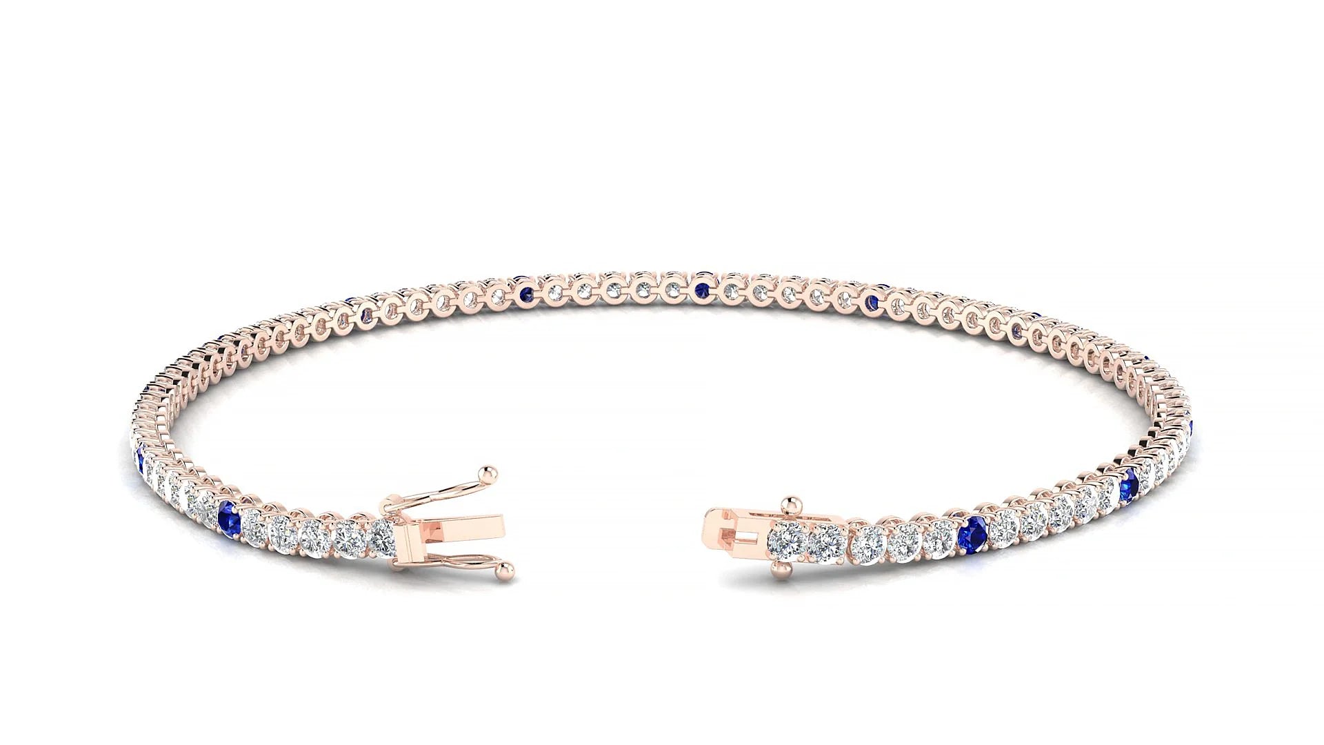 Firenze 1-5 | 18k Rose Gold 2 mm Round Natural Sapphire & Diamond Tennis Bracelet