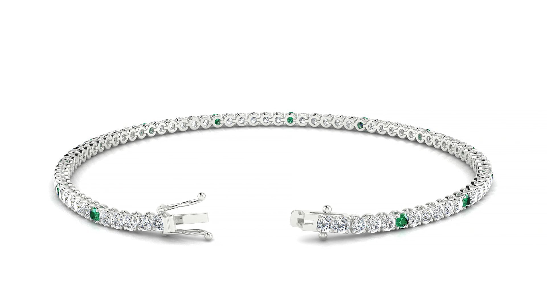 Firenze 1-5 | 18k White Gold 2 mm Round Natural Emerald & Diamond 19 cm Tennis Bracelet