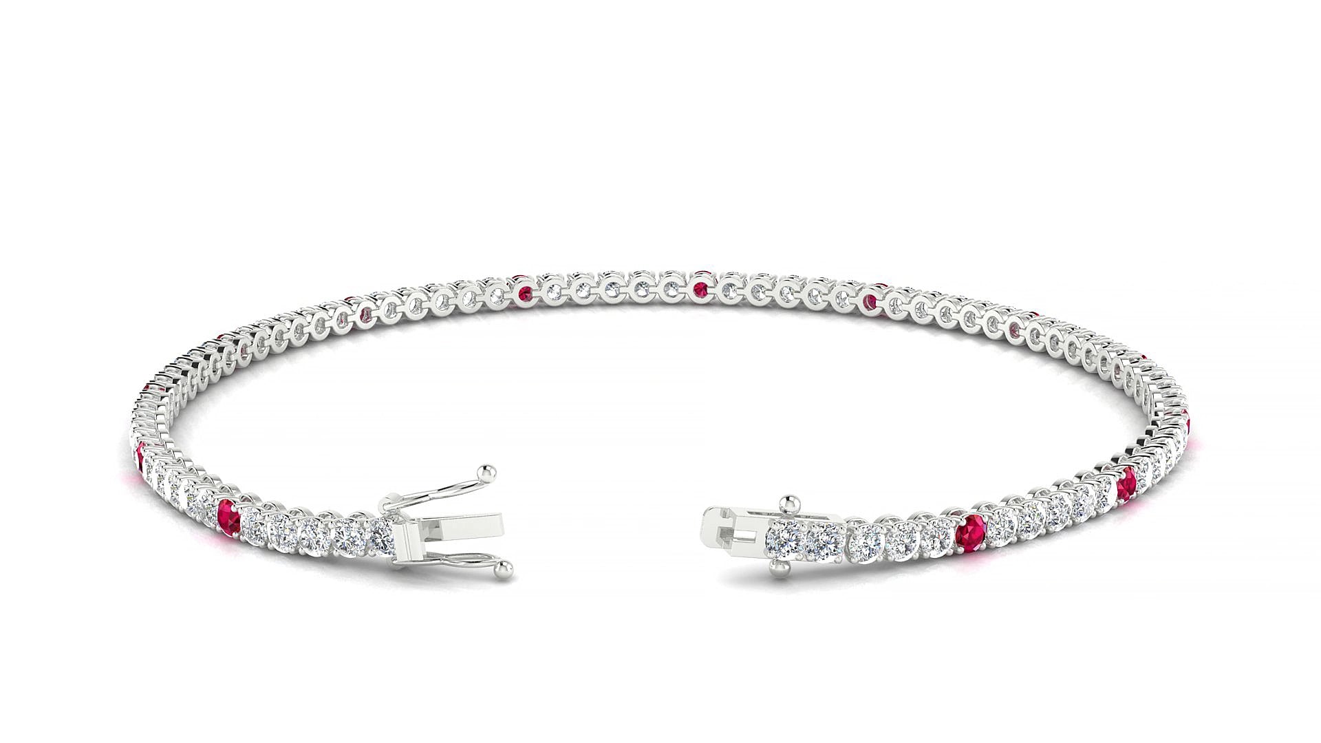 Firenze 1-5 | 18k White Gold 2 mm Round Natural Ruby & Diamond 15 cm Tennis Bracelet