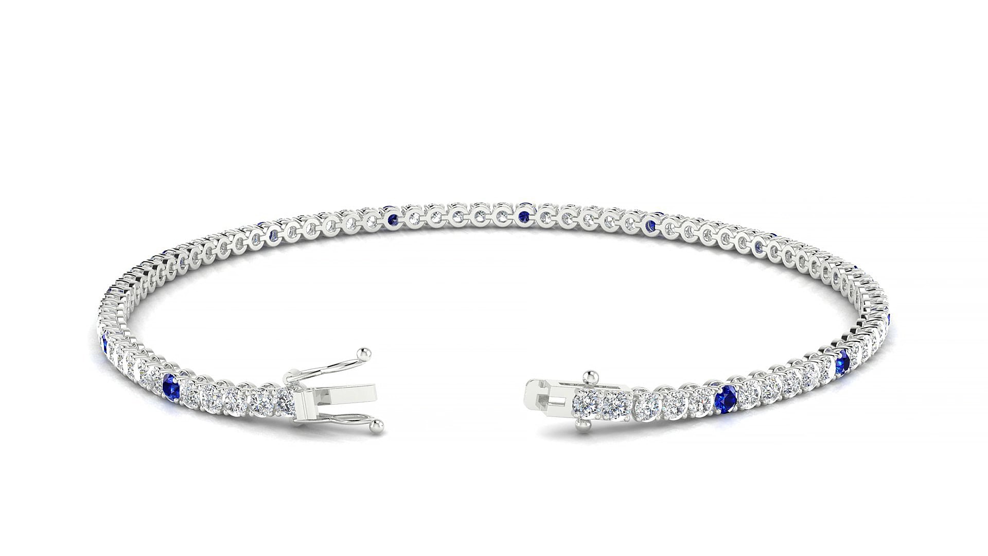 Firenze 1-5 | 18k White Gold 2 mm Round Natural Sapphire & Diamond 15 cm Tennis Bracelet