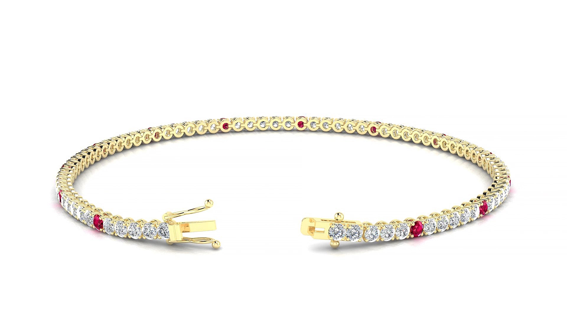 Firenze 1-5 | 18k Yellow Gold 2 mm Round Natural Ruby & Diamond 15 cm Tennis Bracelet