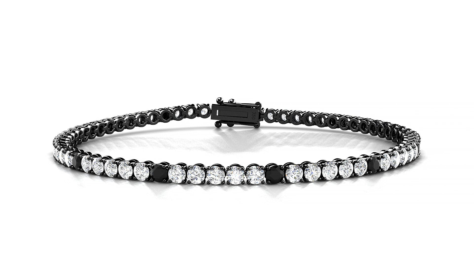 Firenze 1-5 | 18k Black Gold 2.5 mm Round Natural Black Diamond & Diamond 15 cm Tennis Bracelet