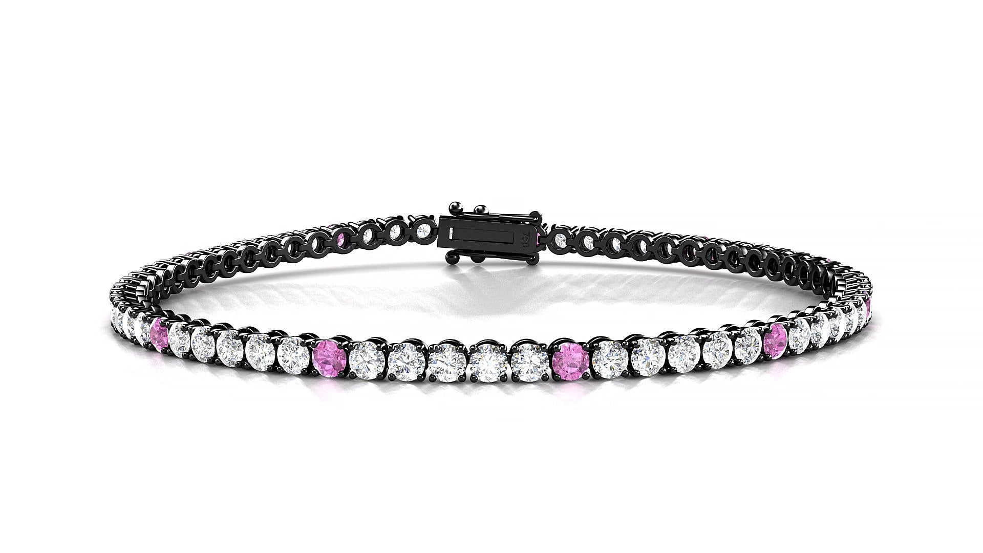 Firenze 1-5 | 18k Black Gold 2.5 mm Round Natural Pink Sapphire & Diamond 15 cm Tennis Bracelet