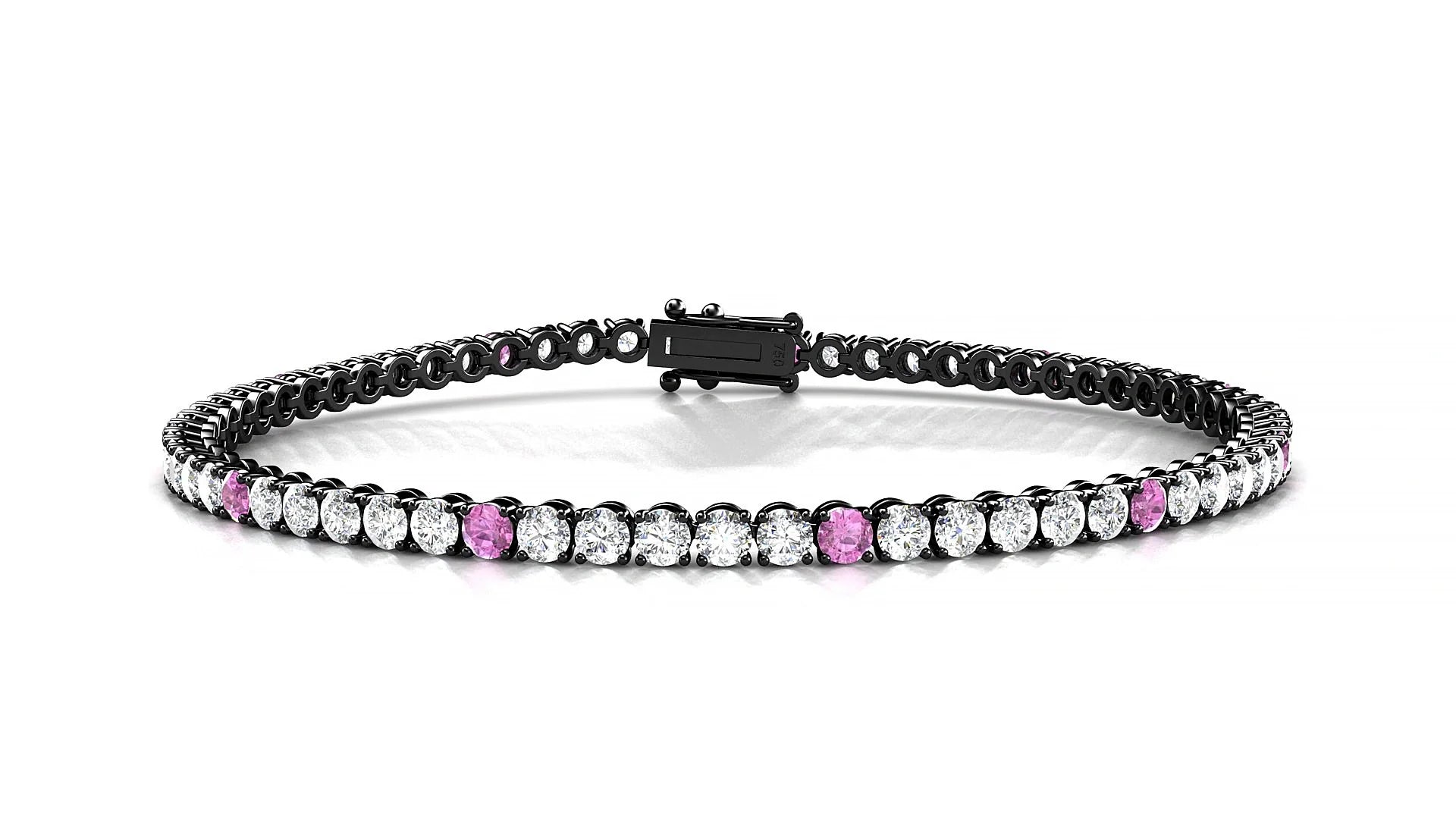 Firenze 1-5 | 18k Black Gold 2.5 mm Round Natural Pink Sapphire & Diamond Tennis Bracelet