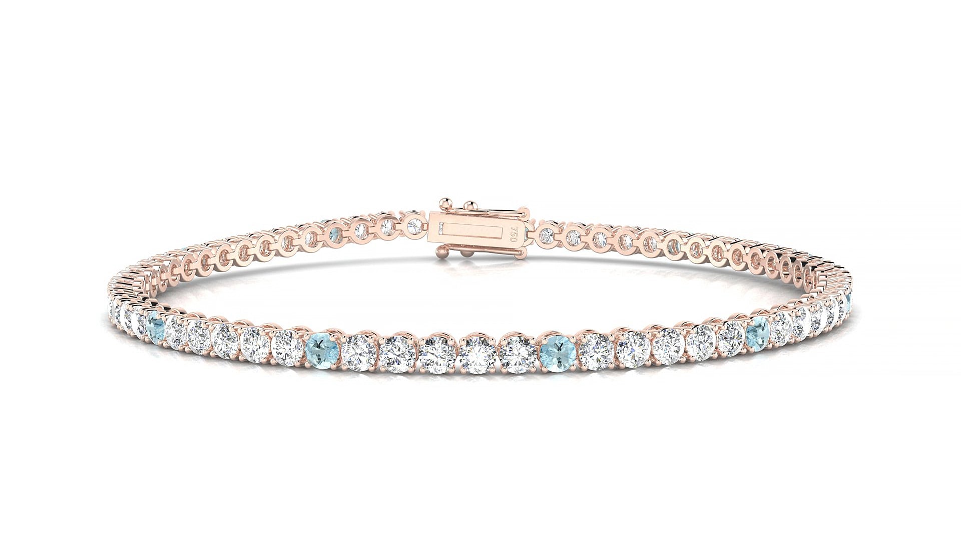 Firenze 1-5 | 18k Rose Gold 2.5 mm Round Natural Aquamarine & Diamond 15 cm Tennis Bracelet