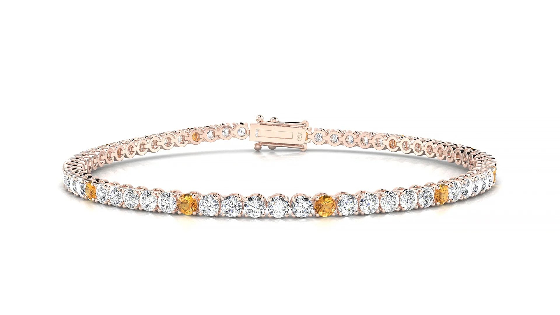 Firenze 1-5 | 18k Rose Gold 2.5 mm Round Natural Citrine & Diamond Tennis Bracelet