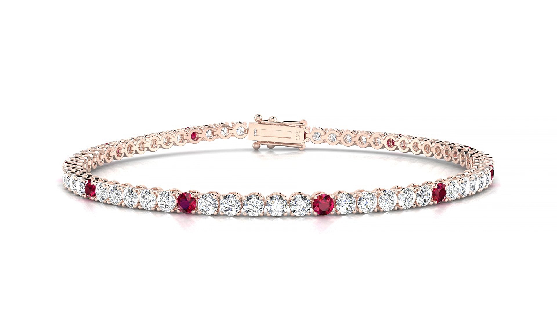 Firenze 1-5 | 18k Rose Gold 2.5 mm Round Natural Ruby & Diamond 15 cm Tennis Bracelet