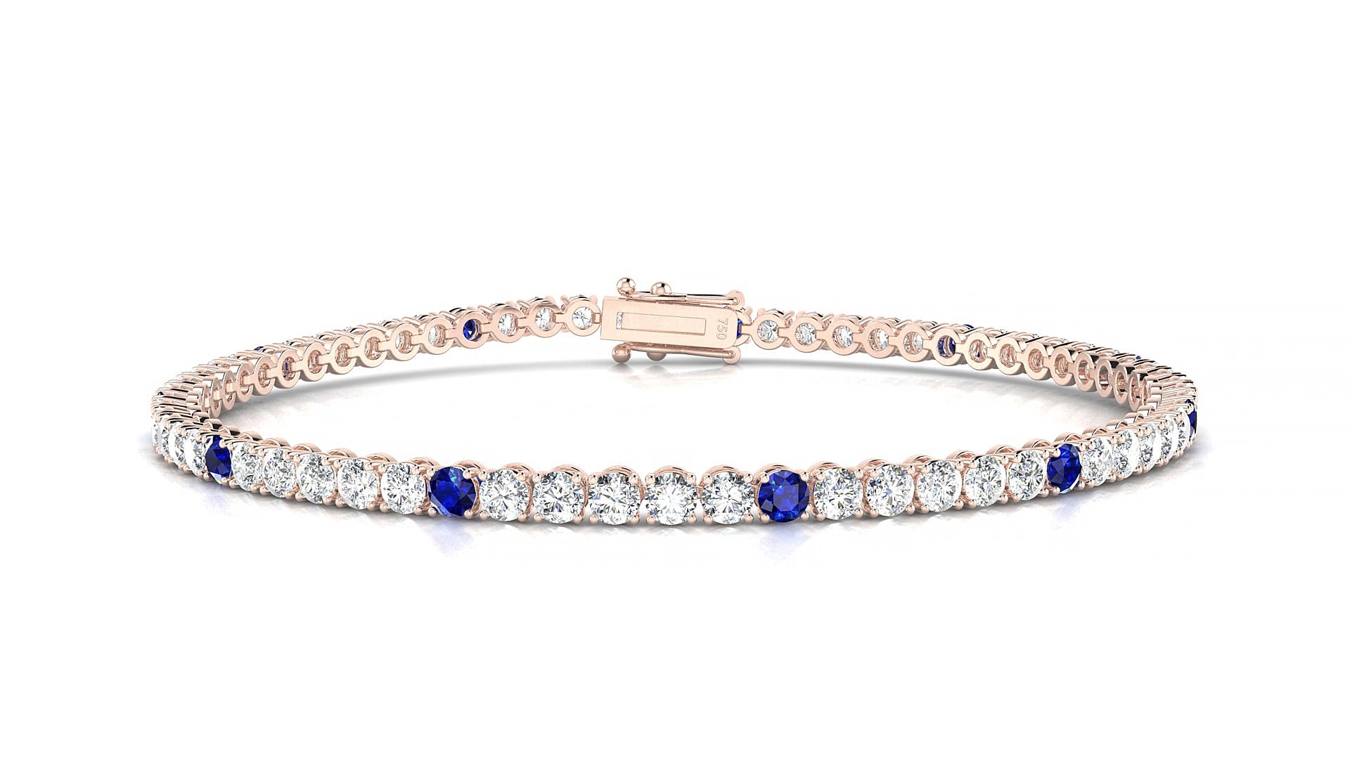 Firenze 1-5 | 18k Rose Gold 2.5 mm Round Natural Sapphire & Diamond 15 cm Tennis Bracelet