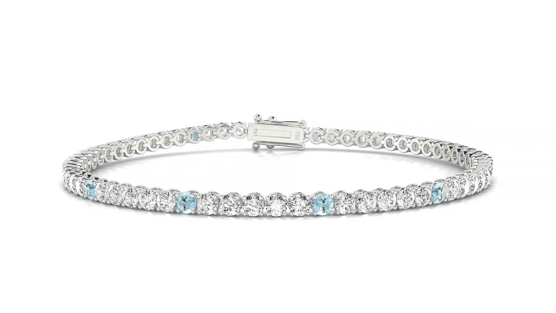 Firenze 1-5 | 18k White Gold 2.5 mm Round Natural Aquamarine & Diamond Tennis Bracelet