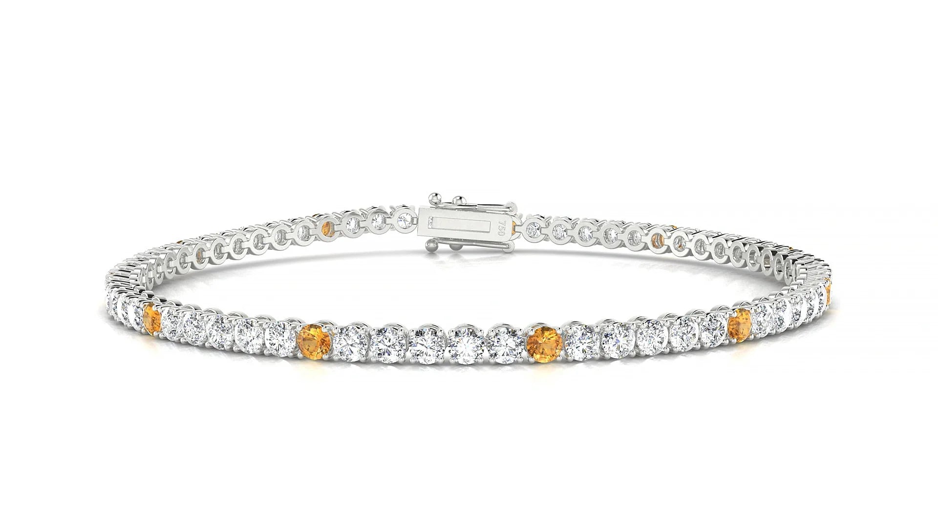 Firenze 1-5 | 18k White Gold 2.5 mm Round Natural Citrine & Diamond Tennis Bracelet