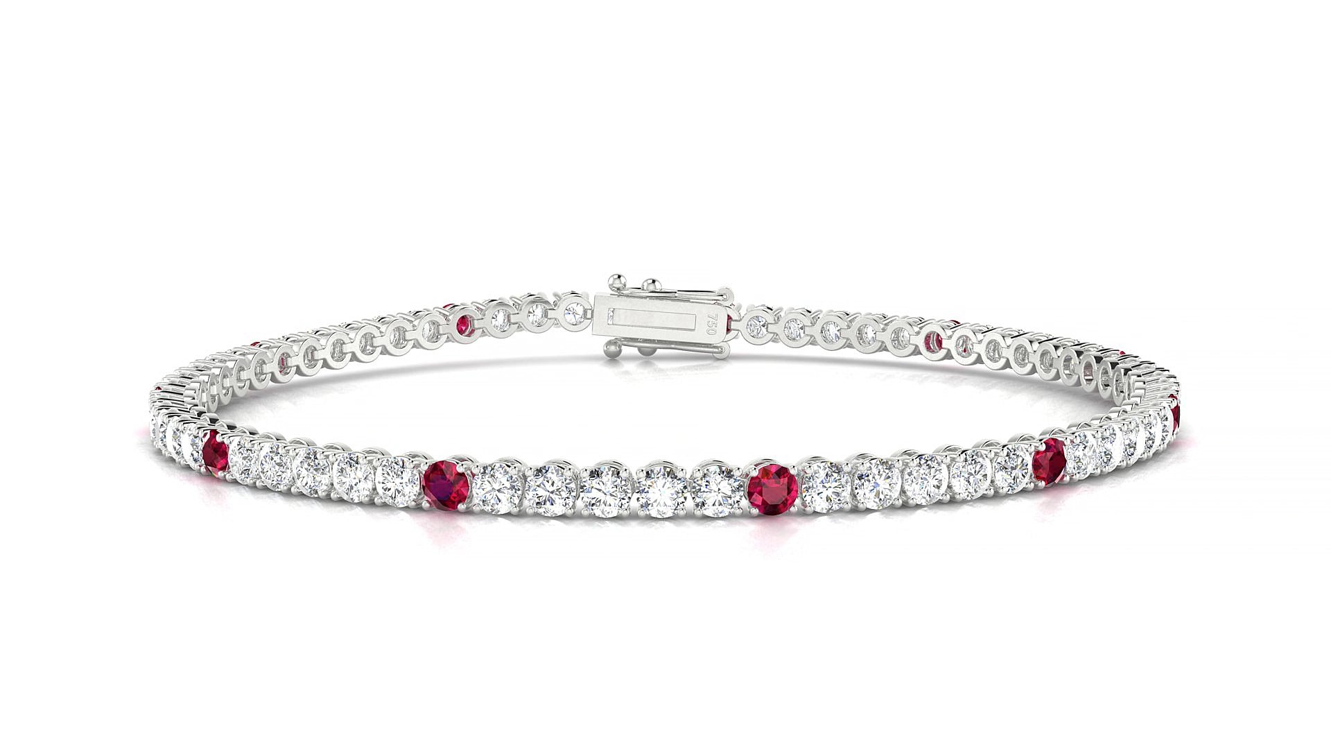Firenze 1-5 | 18k White Gold 2.5 mm Round Natural Ruby & Diamond 15 cm Tennis Bracelet