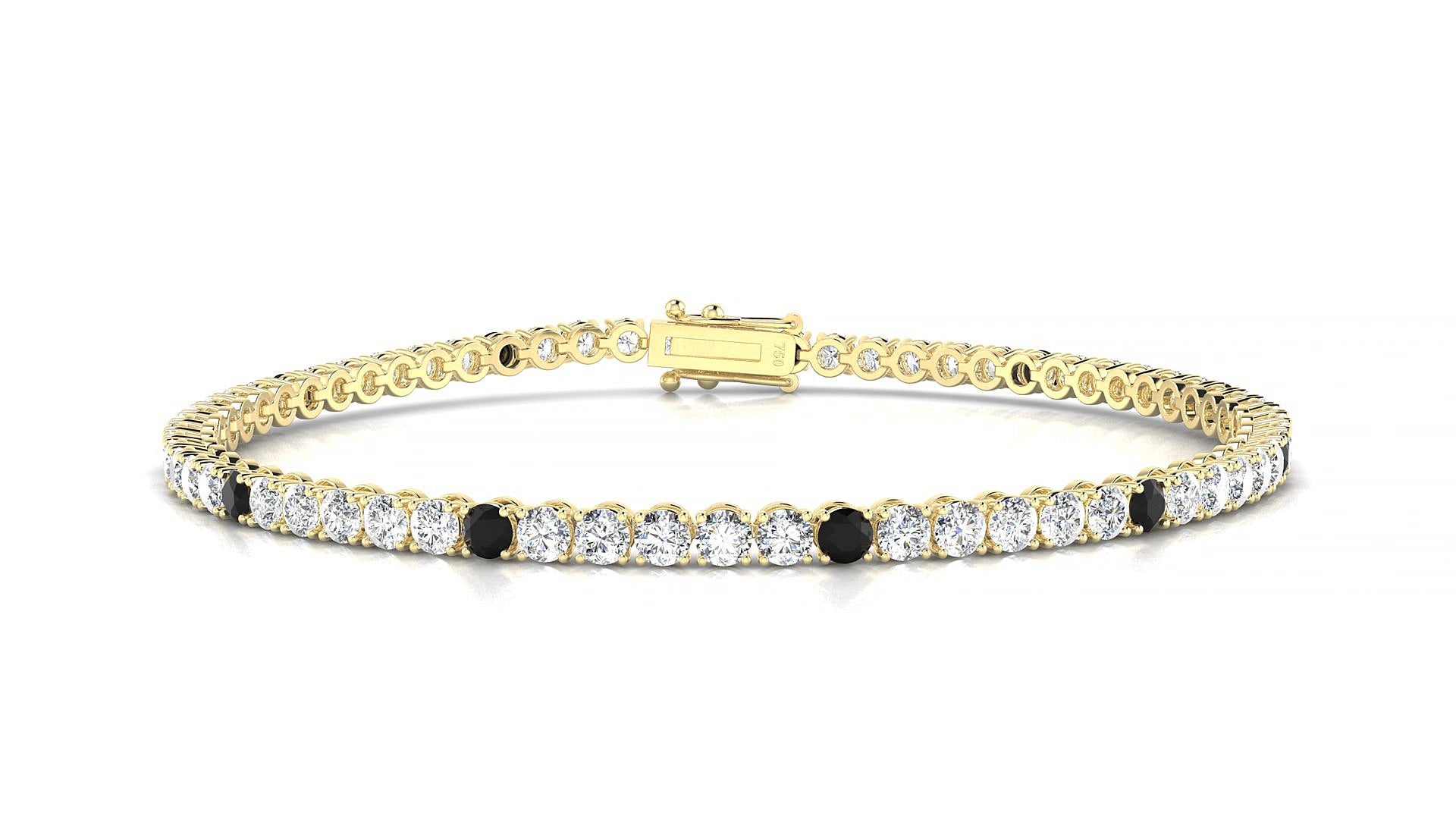 Firenze 1-5 | 18k Yellow Gold 2.5 mm Round Natural Black Diamond & Diamond 15 cm Tennis Bracelet