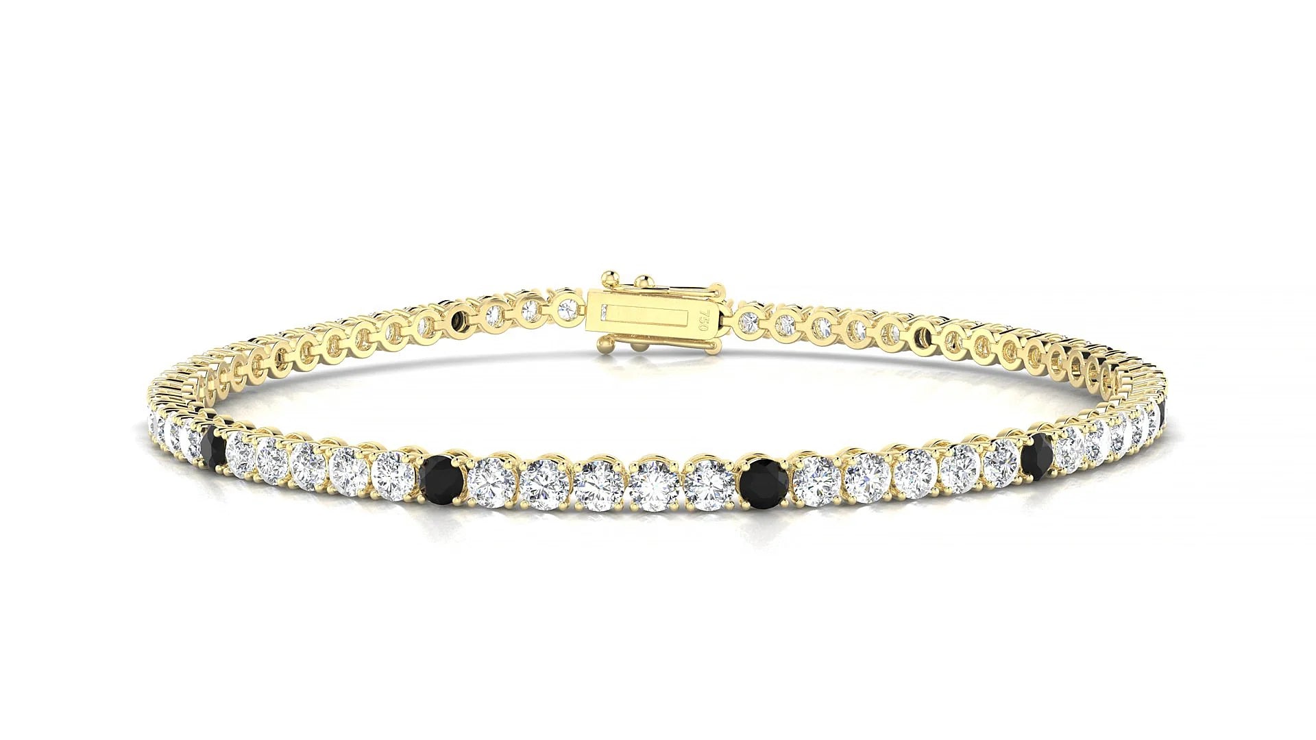 Firenze 1-5 | 18k Yellow Gold 2.5 mm Round Natural Black Diamond & Diamond Tennis Bracelet
