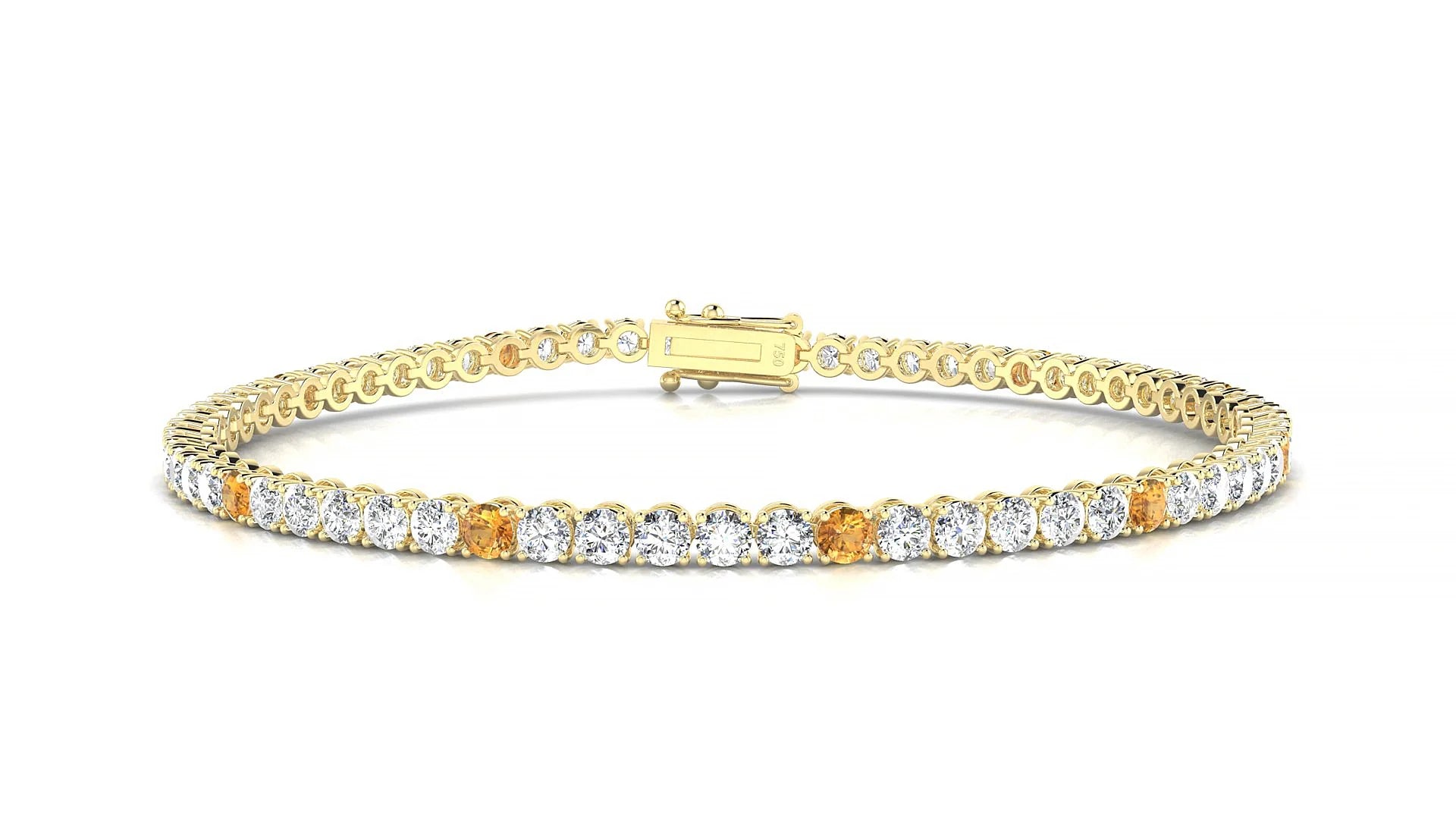 Firenze 1-5 | 18k Yellow Gold 2.5 mm Round Natural Citrine & Diamond Tennis Bracelet
