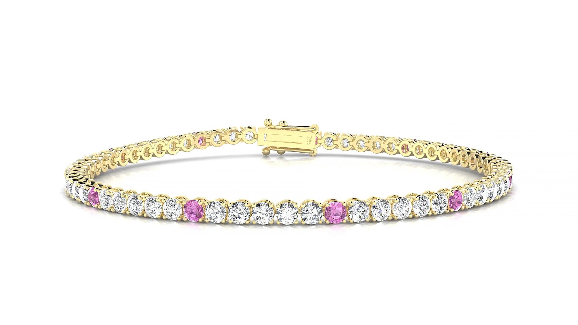 Firenze 1-5 | 18k Yellow Gold 2.5 mm Round Natural Pink Sapphire & Diamond Tennis Bracelet
