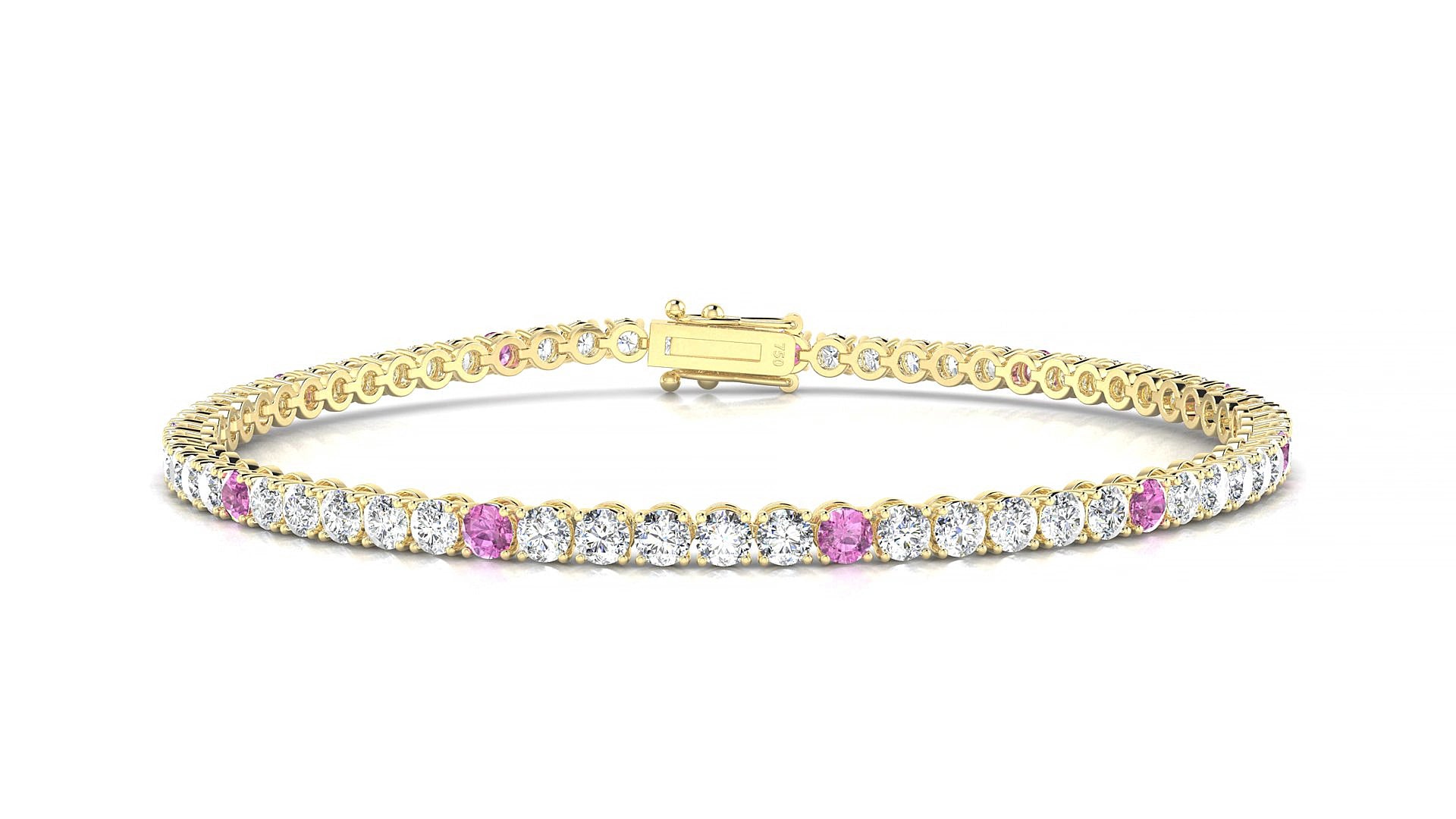 Firenze 1-5 | 18k Yellow Gold 2.5 mm Round Natural Pink Sapphire & Diamond 15 cm Tennis Bracelet