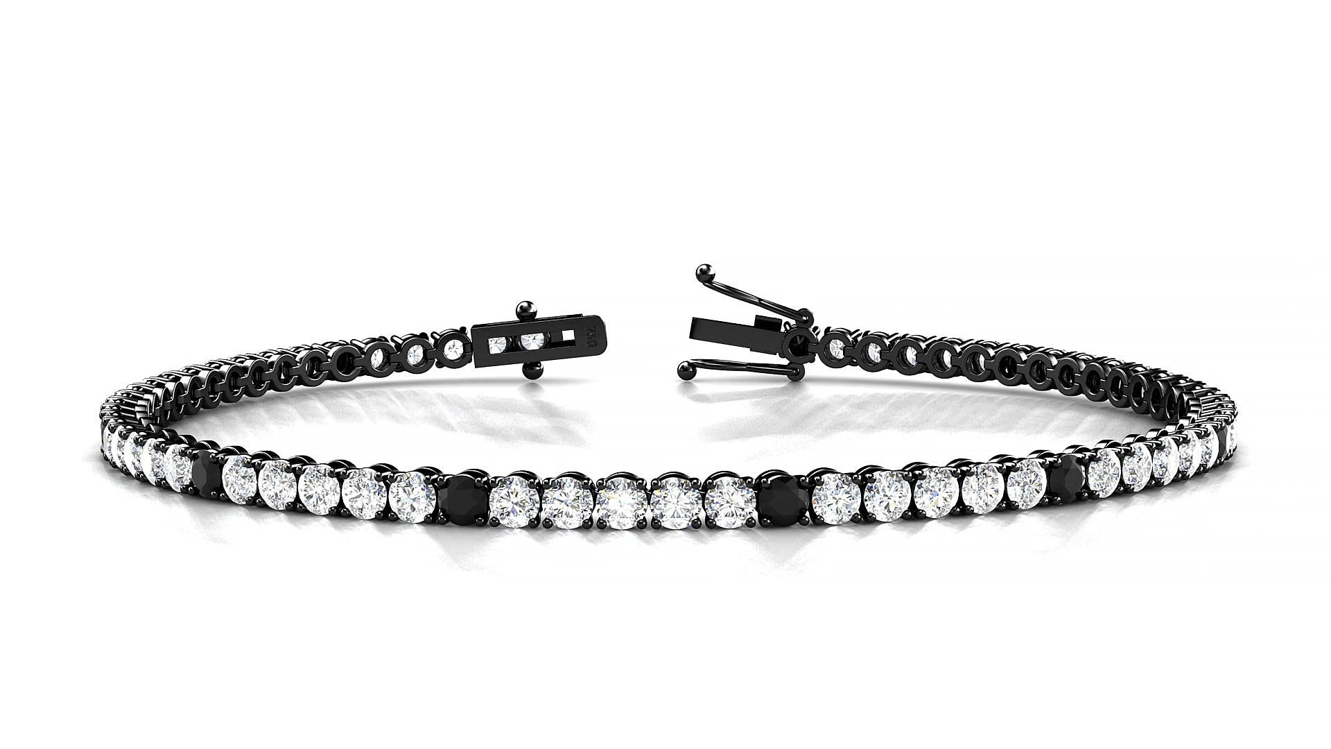 Firenze 1-5 | 18k Black Gold 2.5 mm Round Natural Black Diamond & Diamond 15 cm Tennis Bracelet