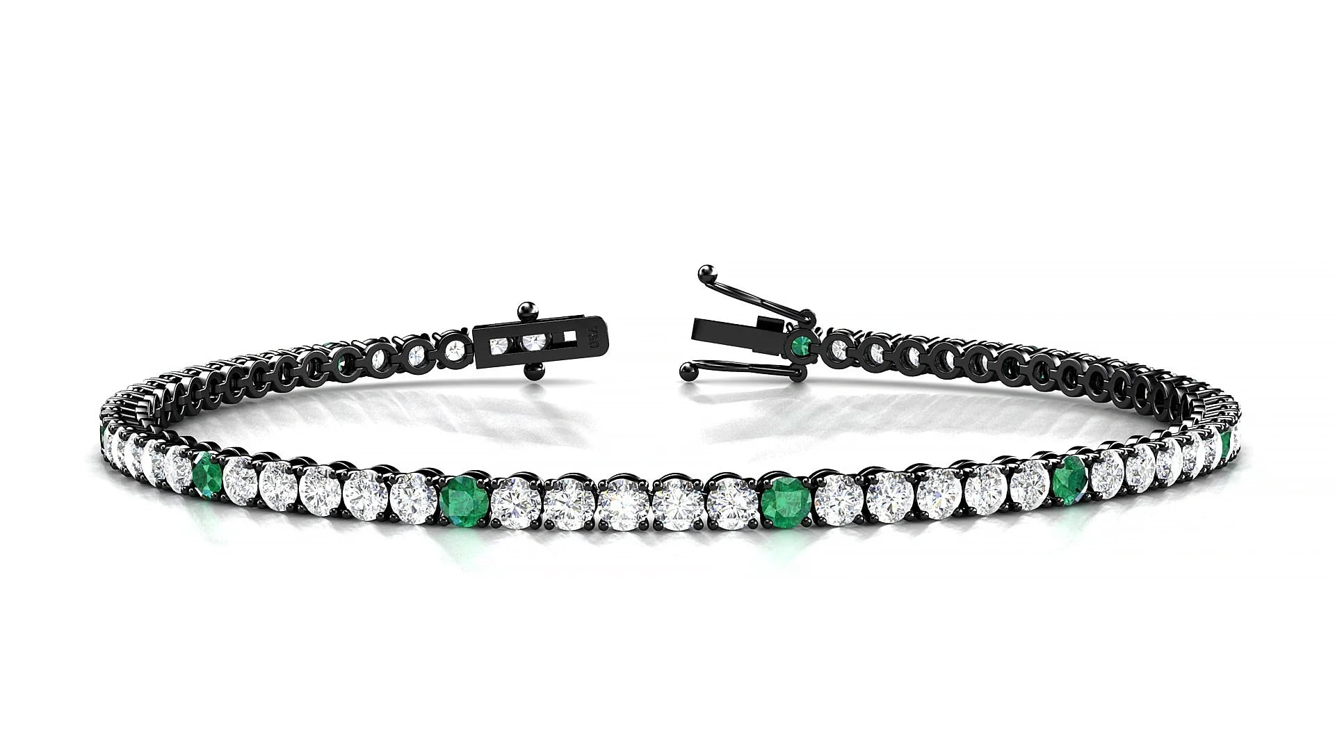 Firenze 1-5 | 18k Black Gold 2.5 mm Round Natural Emerald & Diamond Tennis Bracelet
