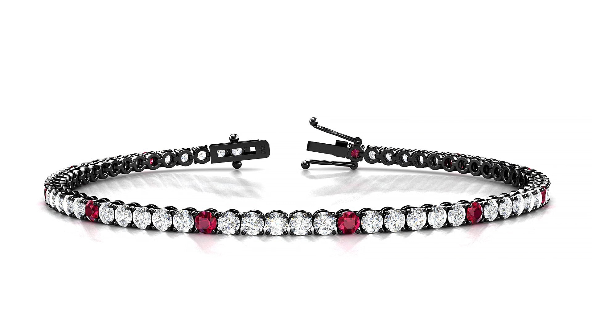 Firenze 1-5 | 18k Black Gold 2.5 mm Round Natural Ruby & Diamond 15 cm Tennis Bracelet