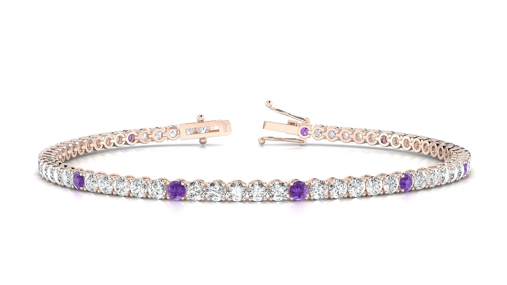 Firenze 1-5 | 18k Rose Gold 2.5 mm Round Natural Amethyst & Diamond Tennis Bracelet