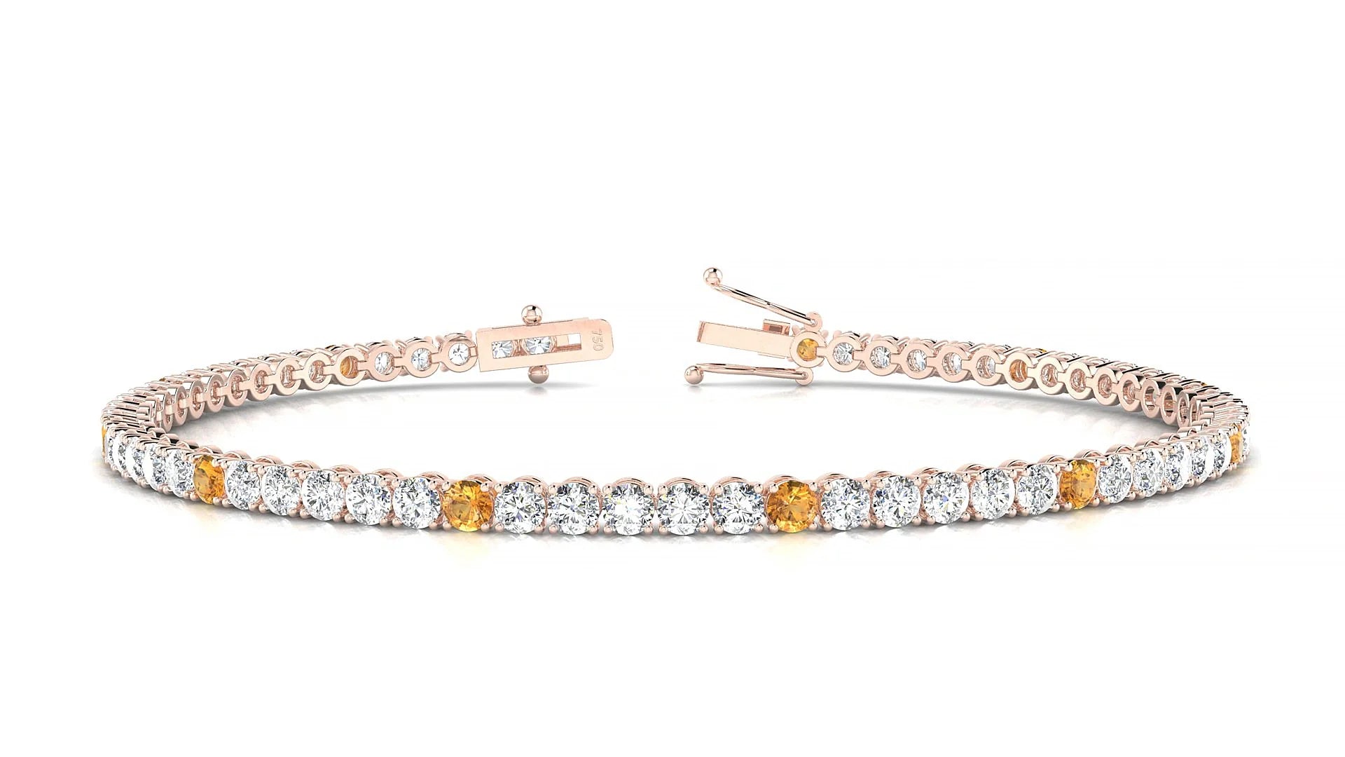 Firenze 1-5 | 18k Rose Gold 2.5 mm Round Natural Citrine & Diamond Tennis Bracelet